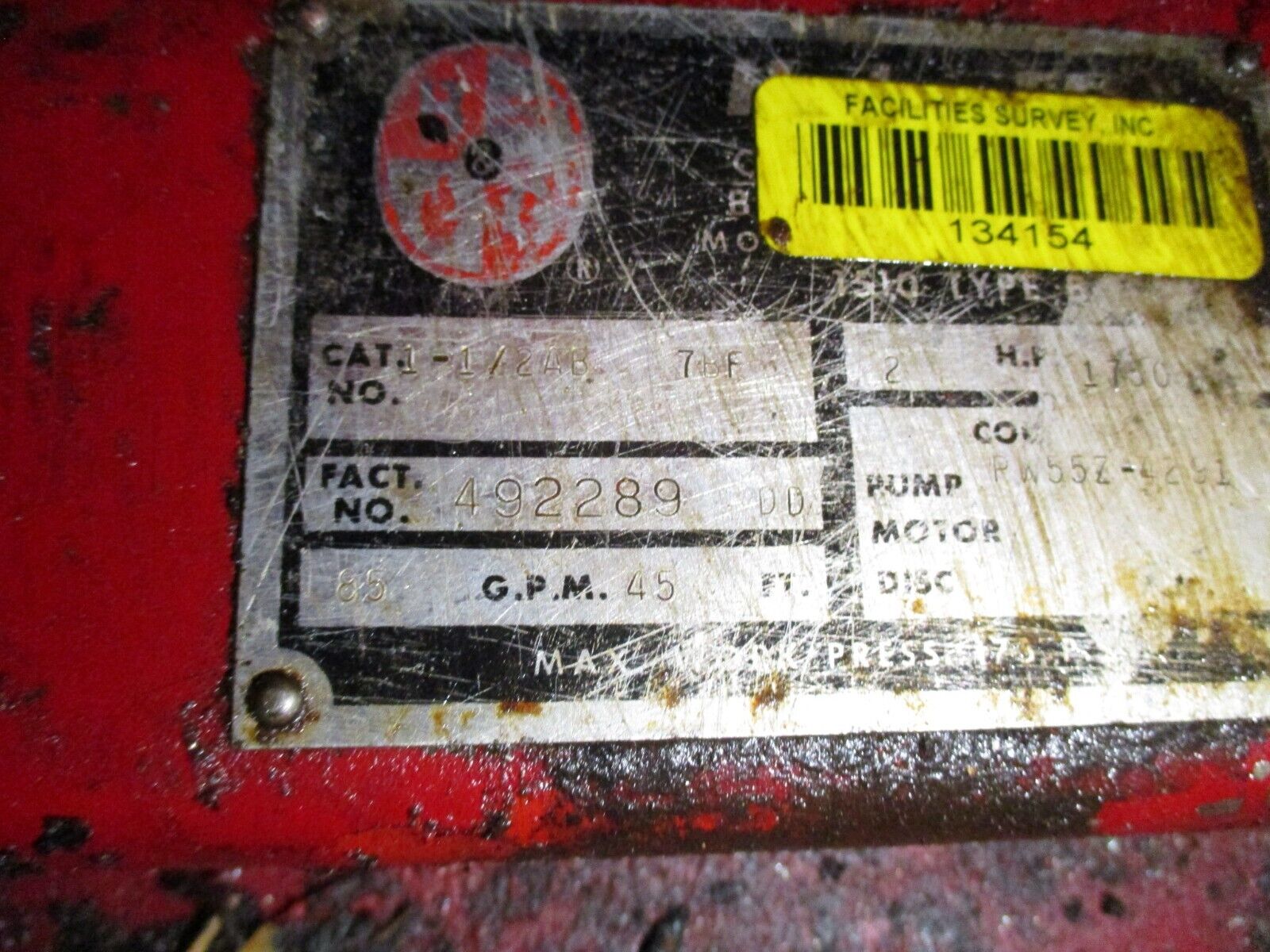 Bell & Gossett Pump 1-1/2AB 7BF 2HP 1750RPM 85GPM 45ft Head Used