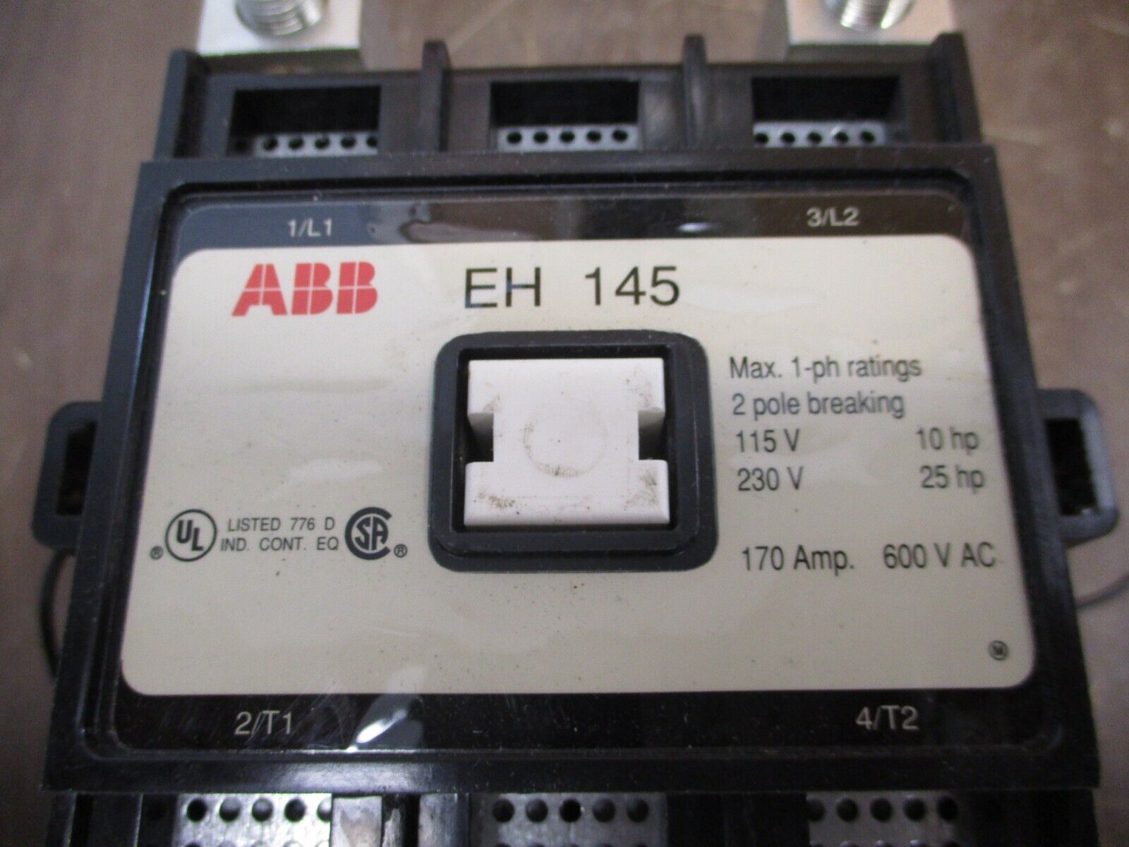ABB Contactor EH 145 24VDC Coil 170A 600V 2P *Missing Base Screws* Used