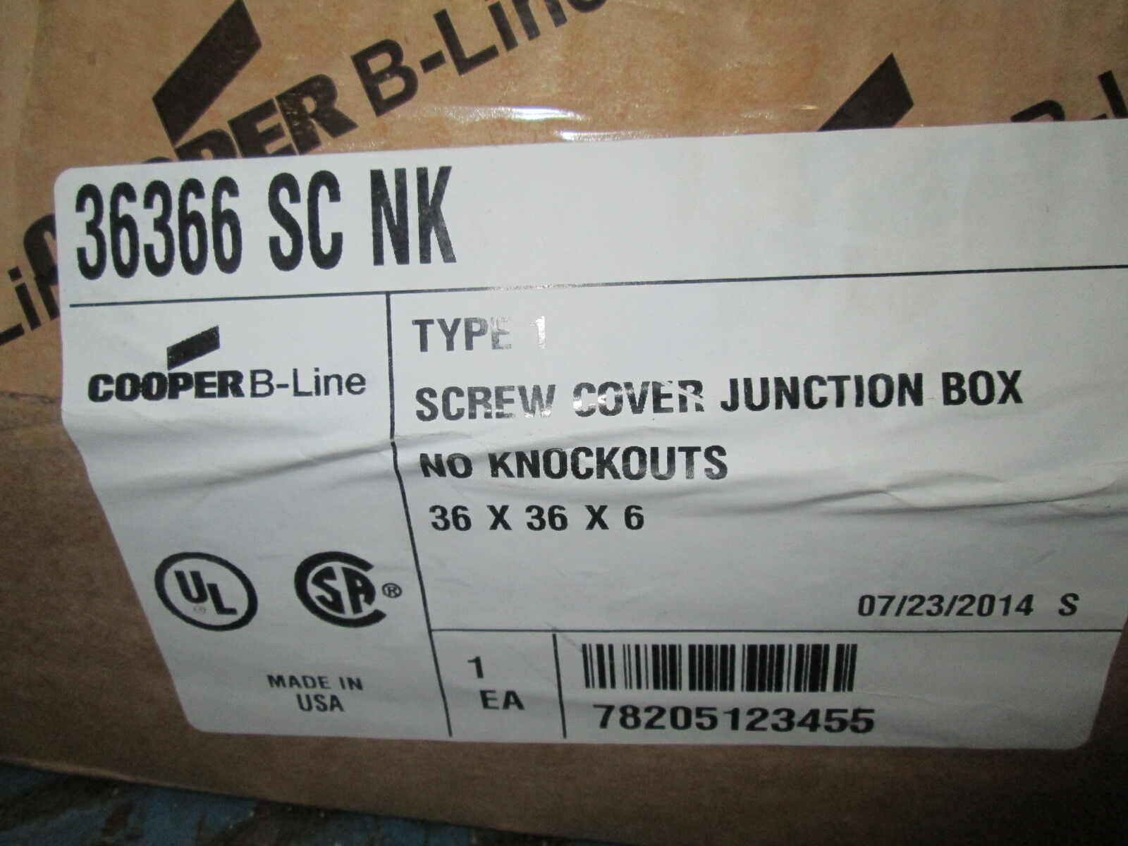 Cooper B-Line Screw Cover Junction Box 36366 SC NK "No Knockouts" New Surplus