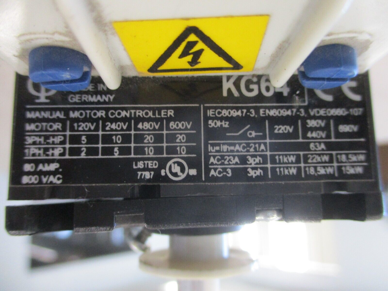 Kraus & Naimer Disconnect Switch KG64 60A 600V *No Handle* Used