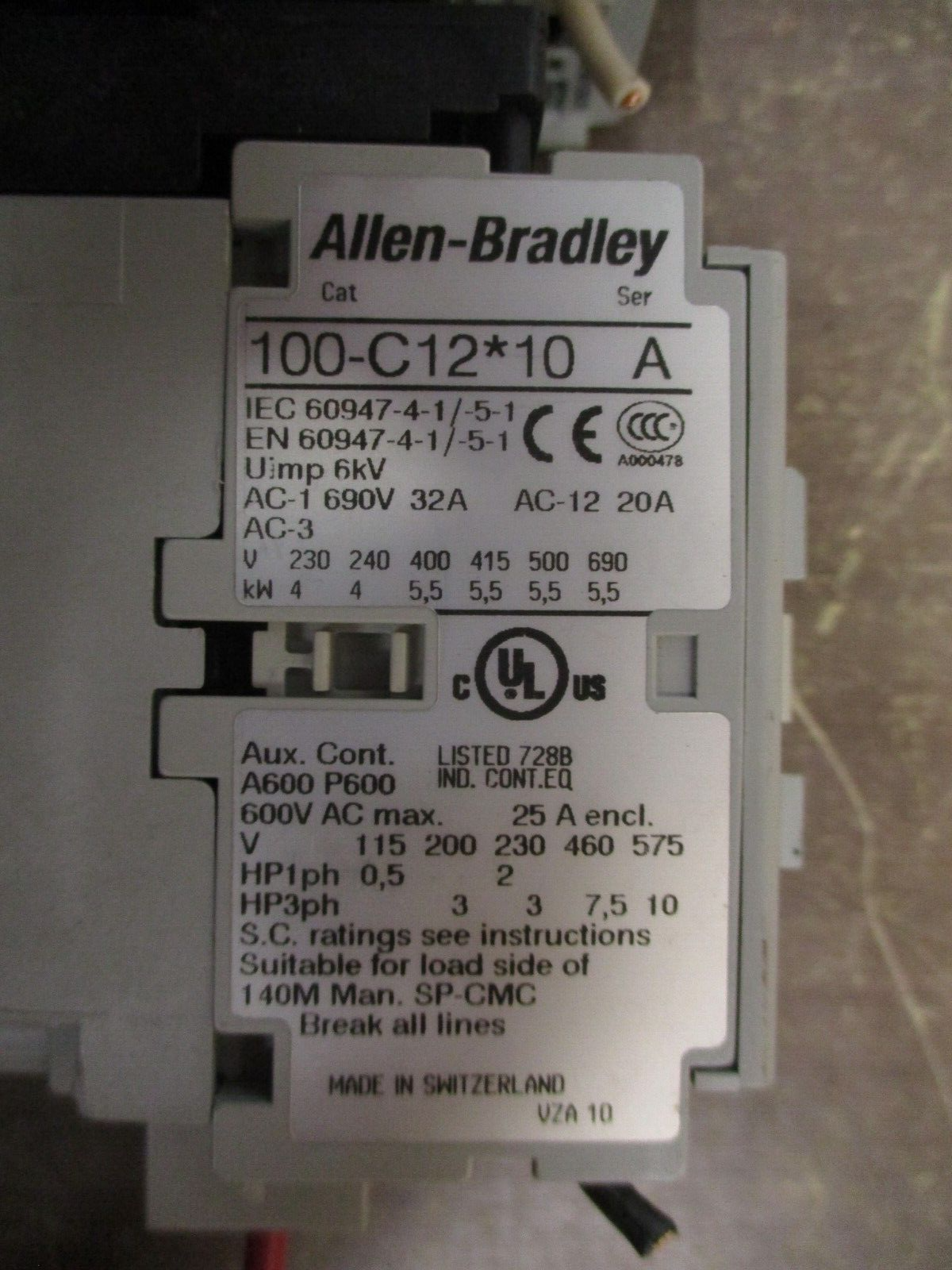 Allen-Bradley Starter 100-C12*10 / 140M-D8E-C10 120V Coil Trip: 6.3-10A Used
