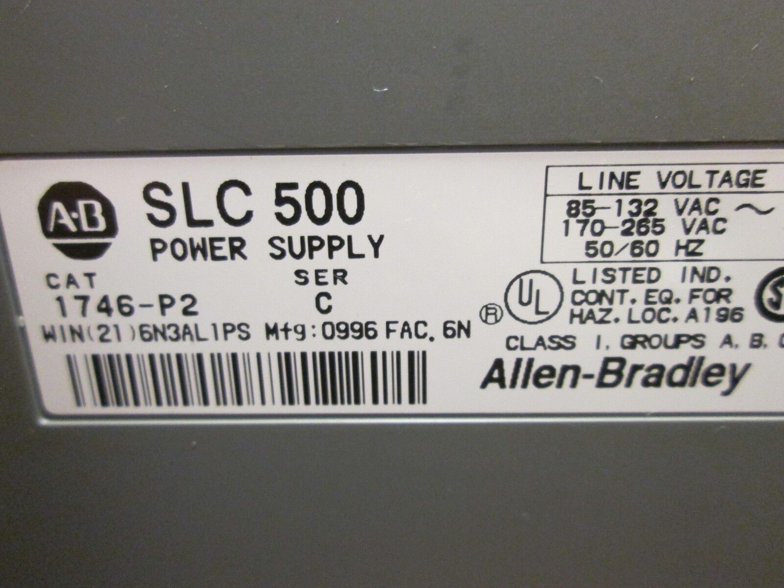 Allen-Bradley SLC 500 PLC Rack w/ Power Supply 1746-A10/1746-P2 10-Slot Used