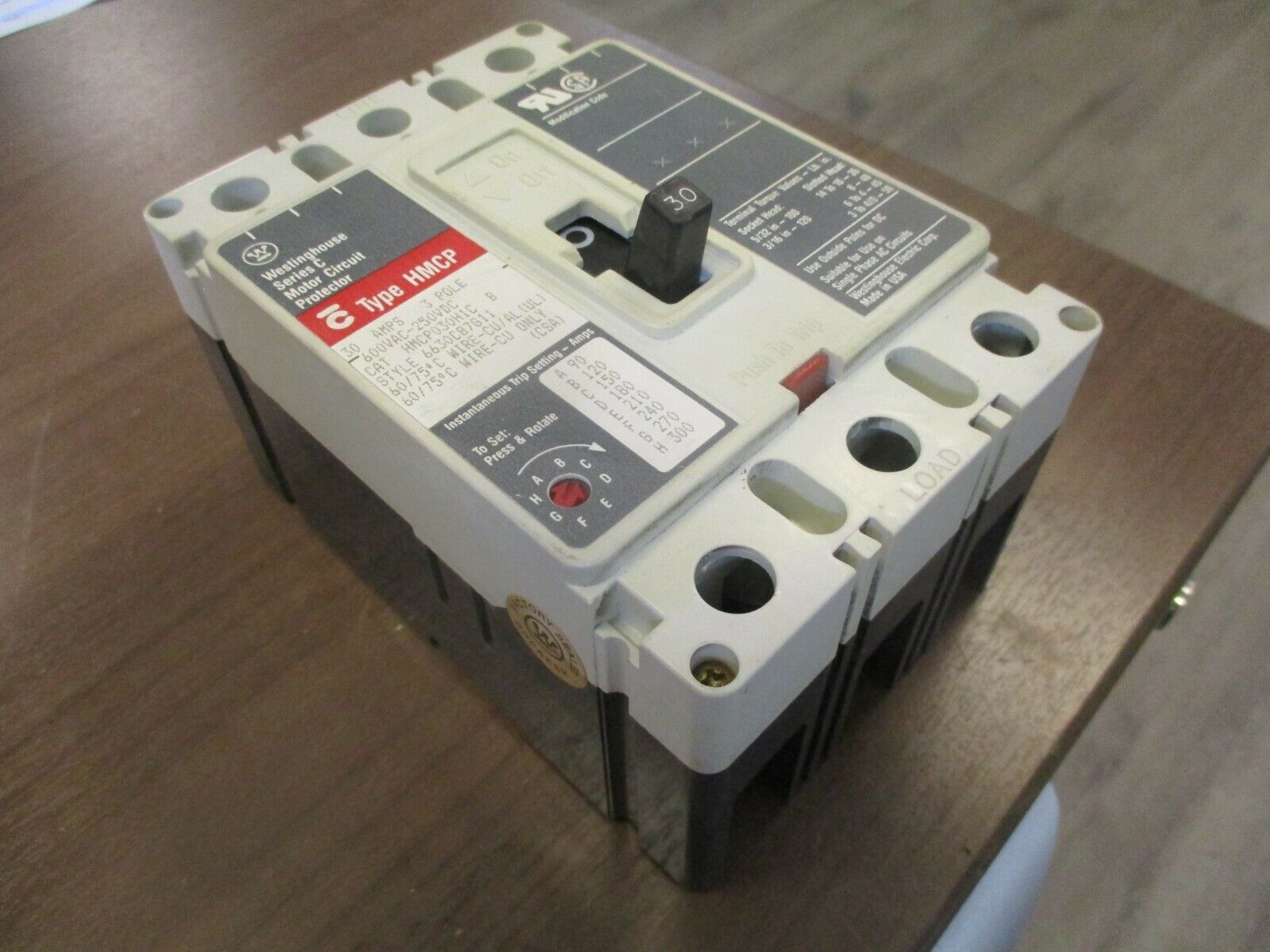 Westinghouse Circuit Breaker HMCP030H1C 30A 600V 3P Used