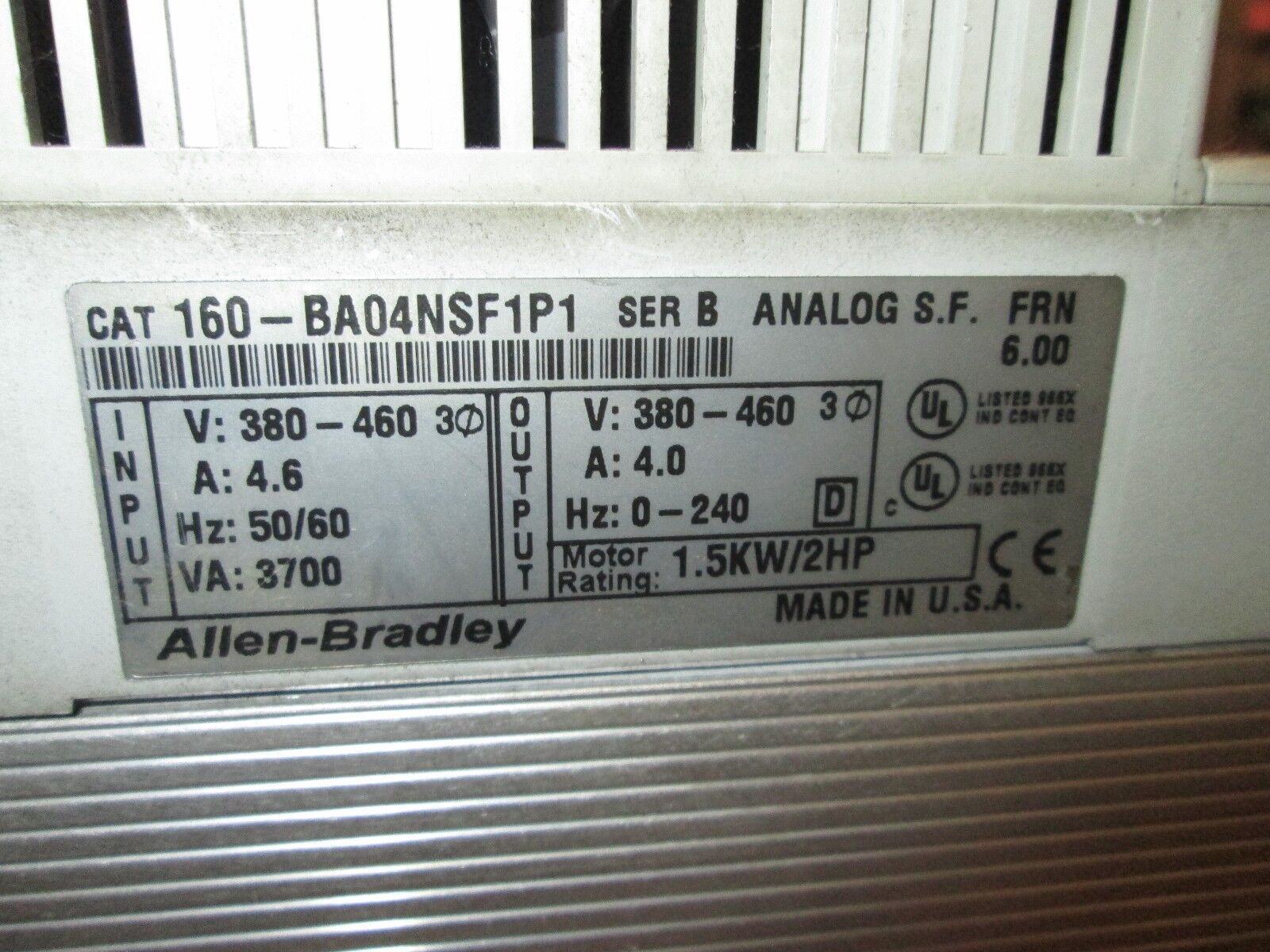 Allen-Bradley Analog Speed Controller 160-BA04NSF1P1 2HP 3Ph Used