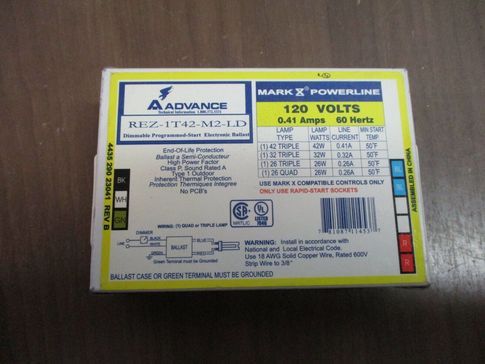 Advance Mark X Powerline Electronic Ballast REZ-IT42-M2-LD 120V 0.41A 60Hz Used