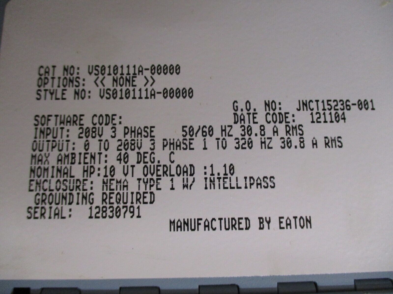 Johnson Controls / Eaton SVX9000 AC Drive w/ Intellipass Bypass VS010111A-00000