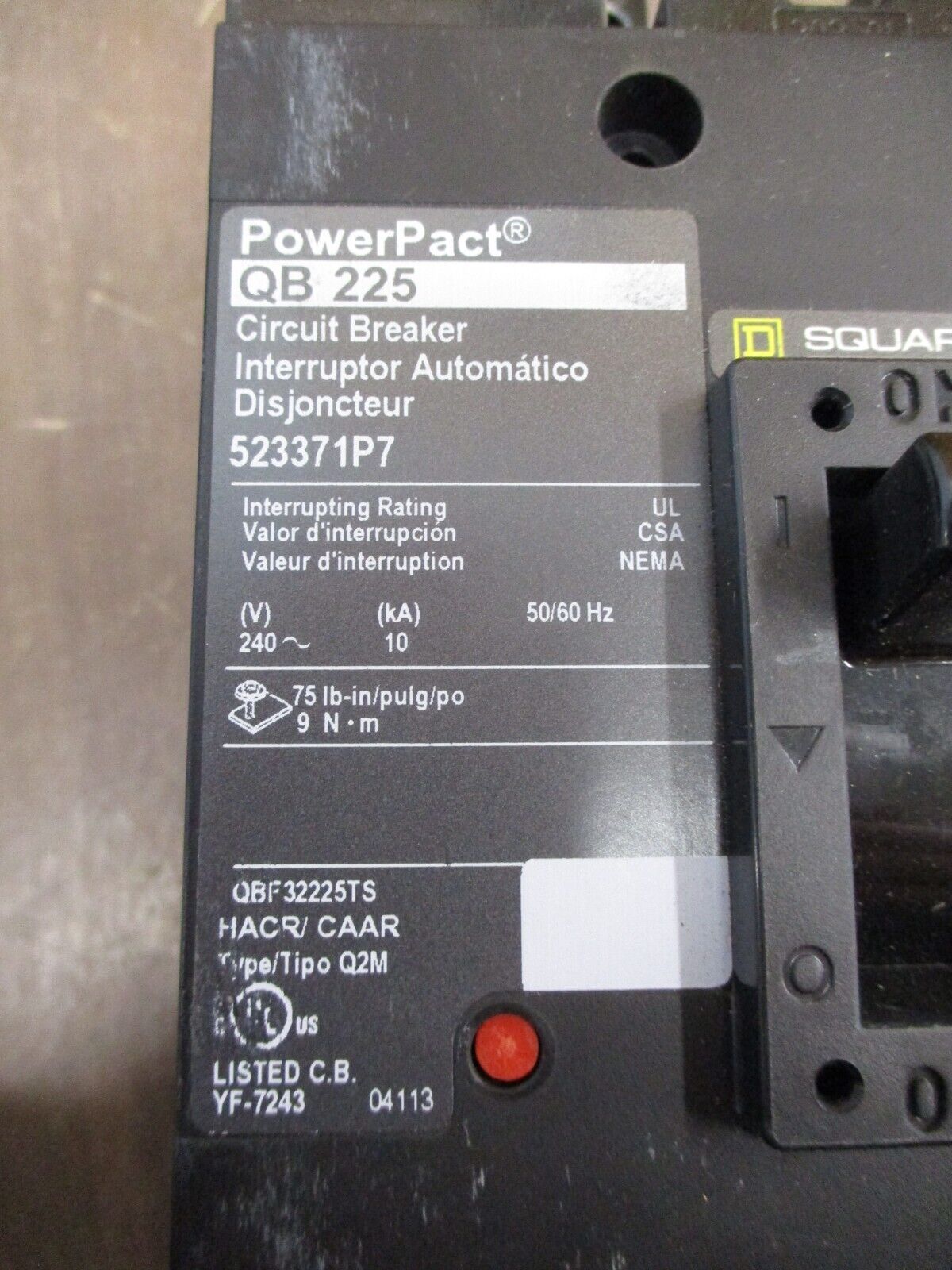 Square D PowerPact QB 225 Circuit Breaker QBF32225TS 225A 240V 3P Used