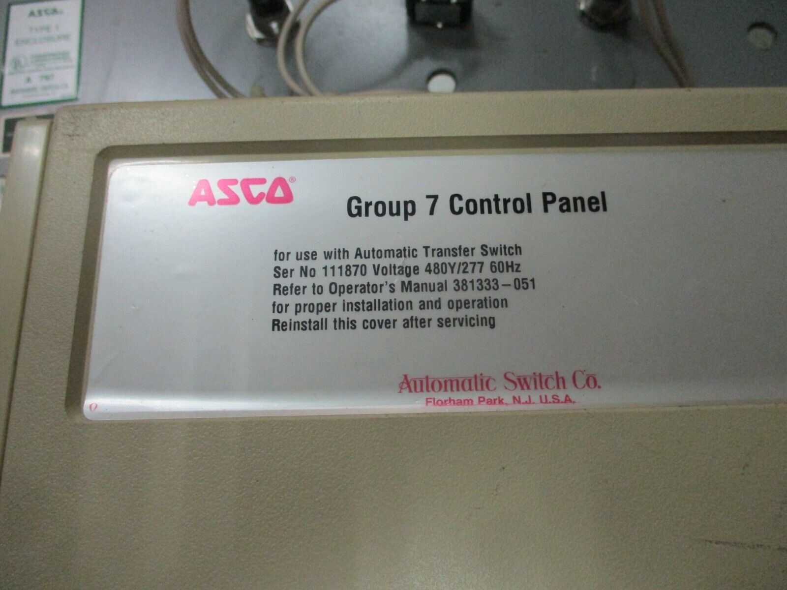 Asco 940 Automatic Transfer Switch C940315097XC 150A 480Y/277V 60Hz Used