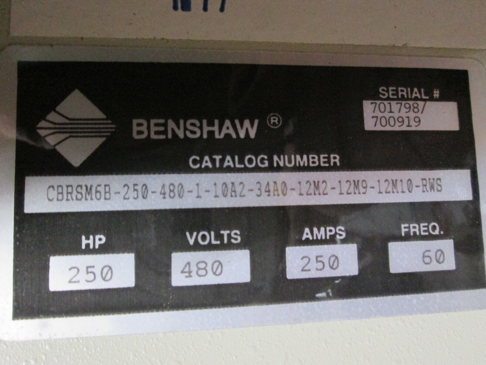 Benshaw Solid State Motor Control CBRSM6B 250HP 480V 250A Used