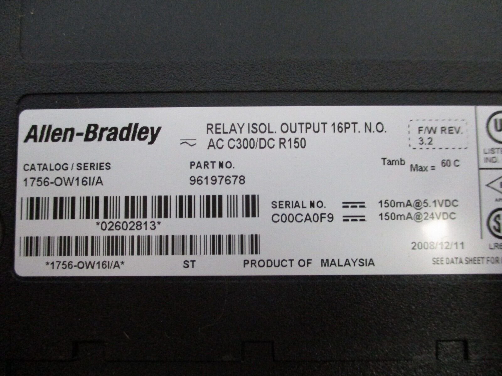 Allen-Bradley Relay Isolated Output Module 1756-OW16I Ser. A 16PT N.O.