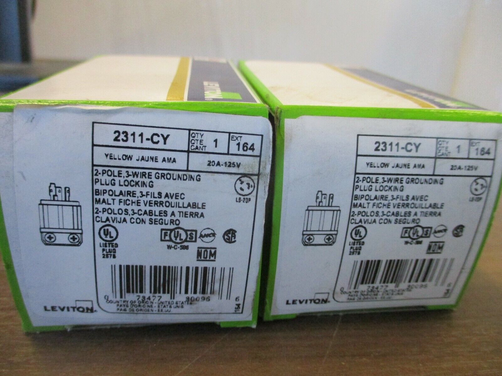 Leviton Locking Plug 2311-CY 20A 125V 2P 3W *Lot of 2* New Surplus