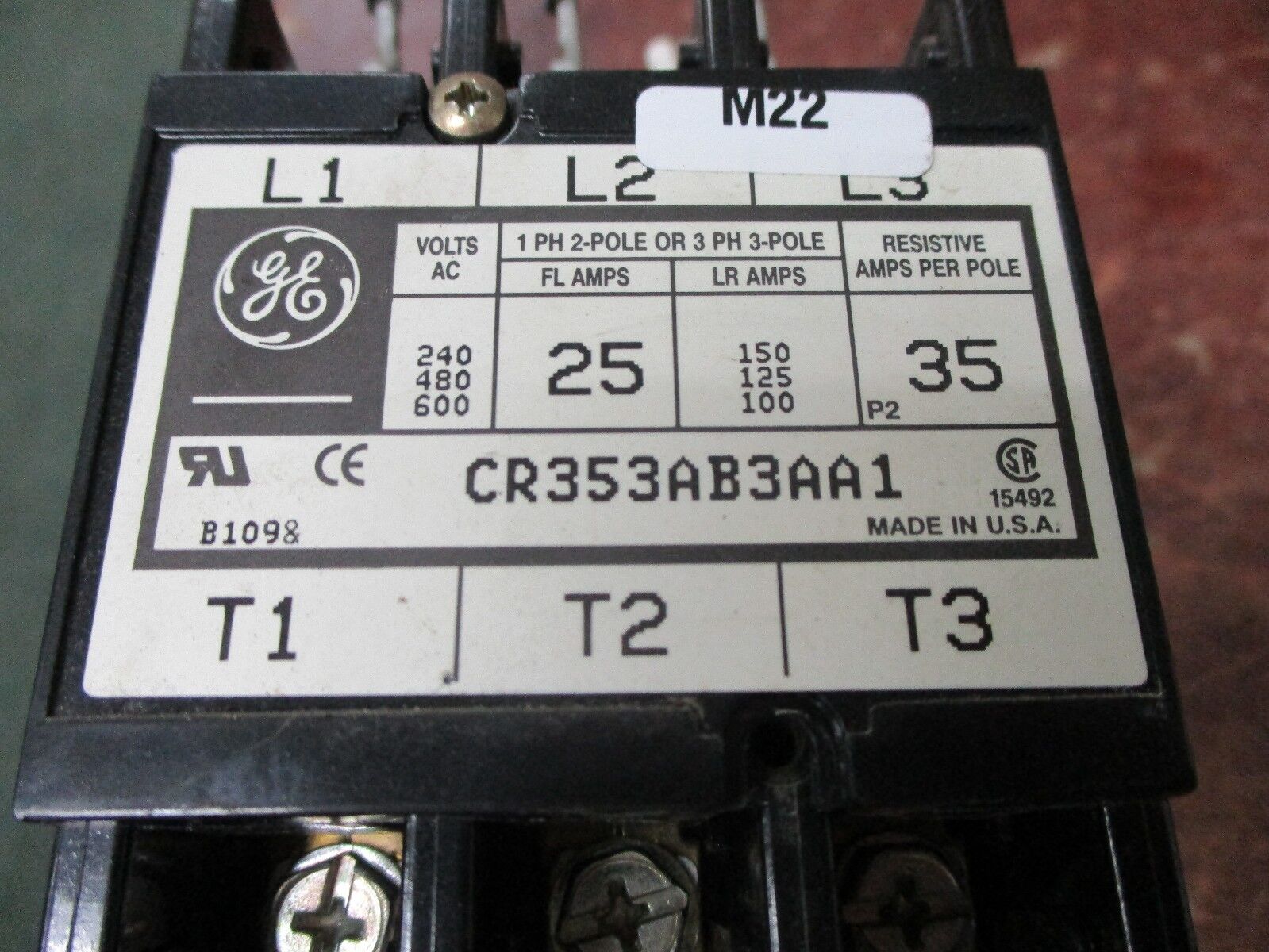 GE Contactor CR353AB3AA1 25A 600V 120V Coil Used