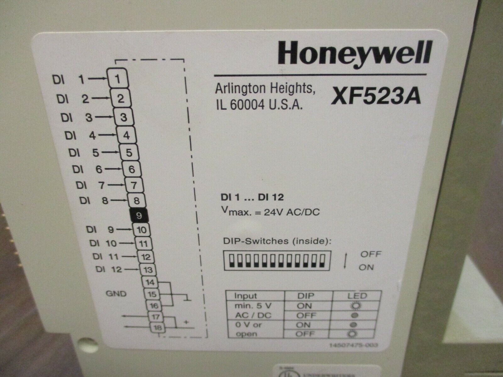 Honeywell Digital Input Module XF523A 24V AC/DC Used