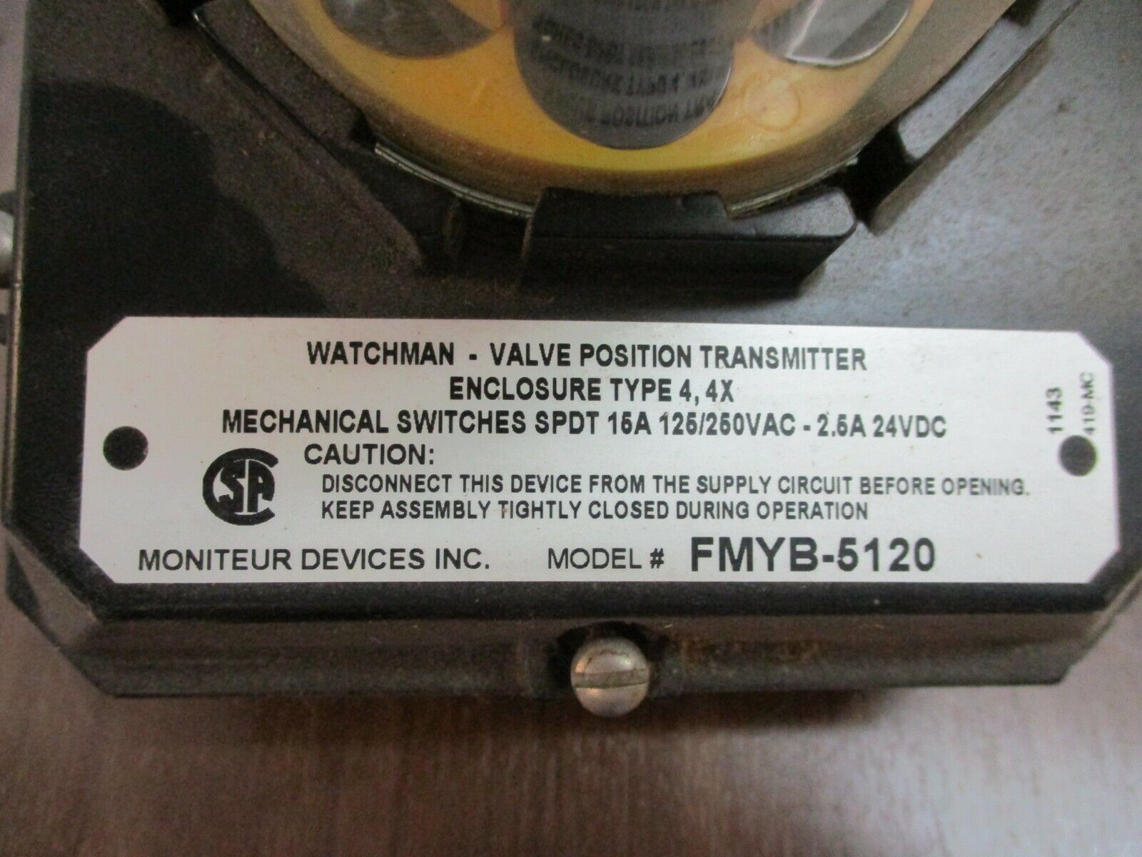 Moniteur, Watchman valve position transmitter, part#: FMYB- 5120, used