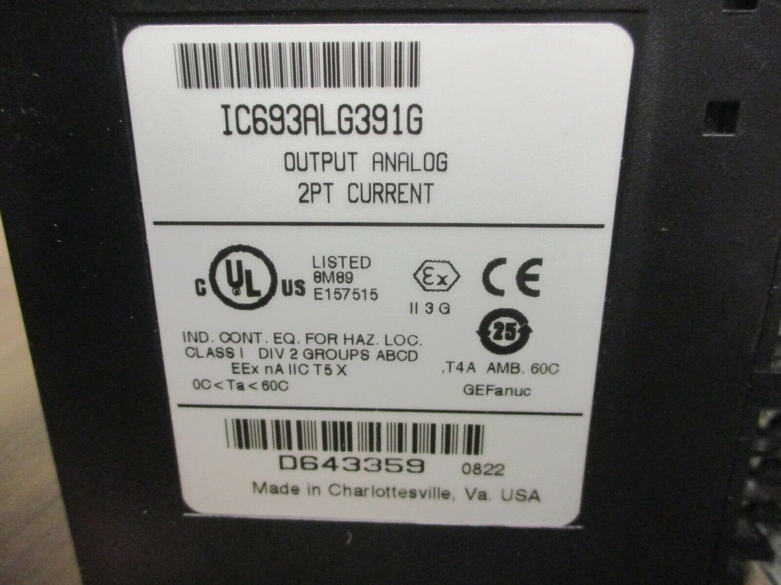GE Fanuc Analog Current Output Module IC693ALG391G 2PT Used