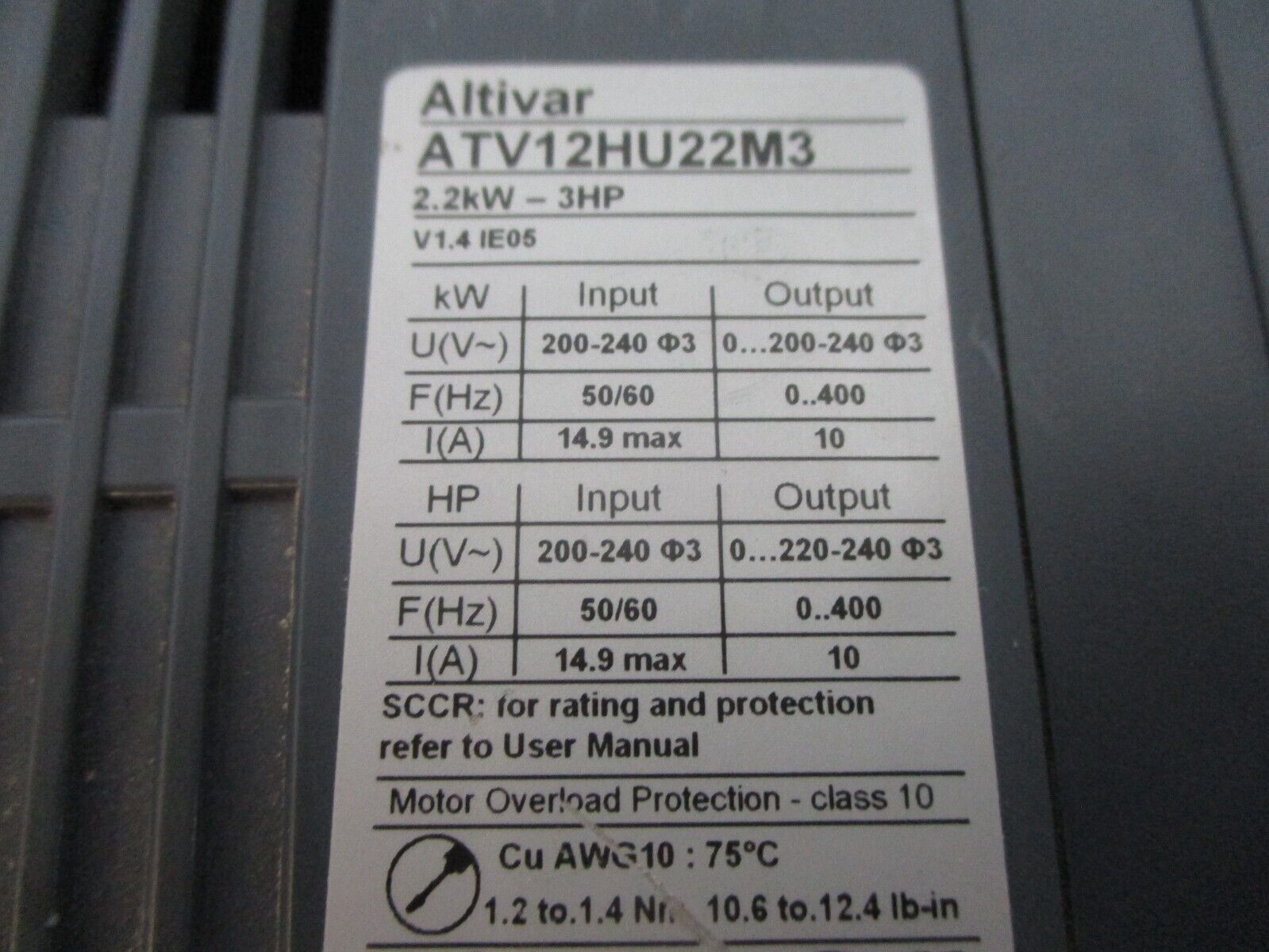 Schneider Electric Altivar AC Drive ATV12HU22M3 3HP 3Ph Used
