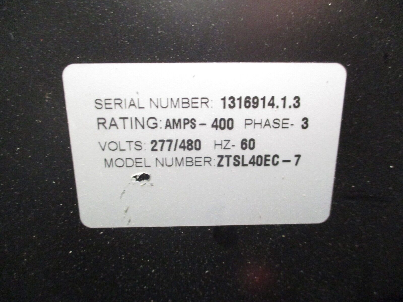 Zenith Automatic Transfer Switch ZTSL40EC-7 400A 277/480V 3Ph 60Hz Used