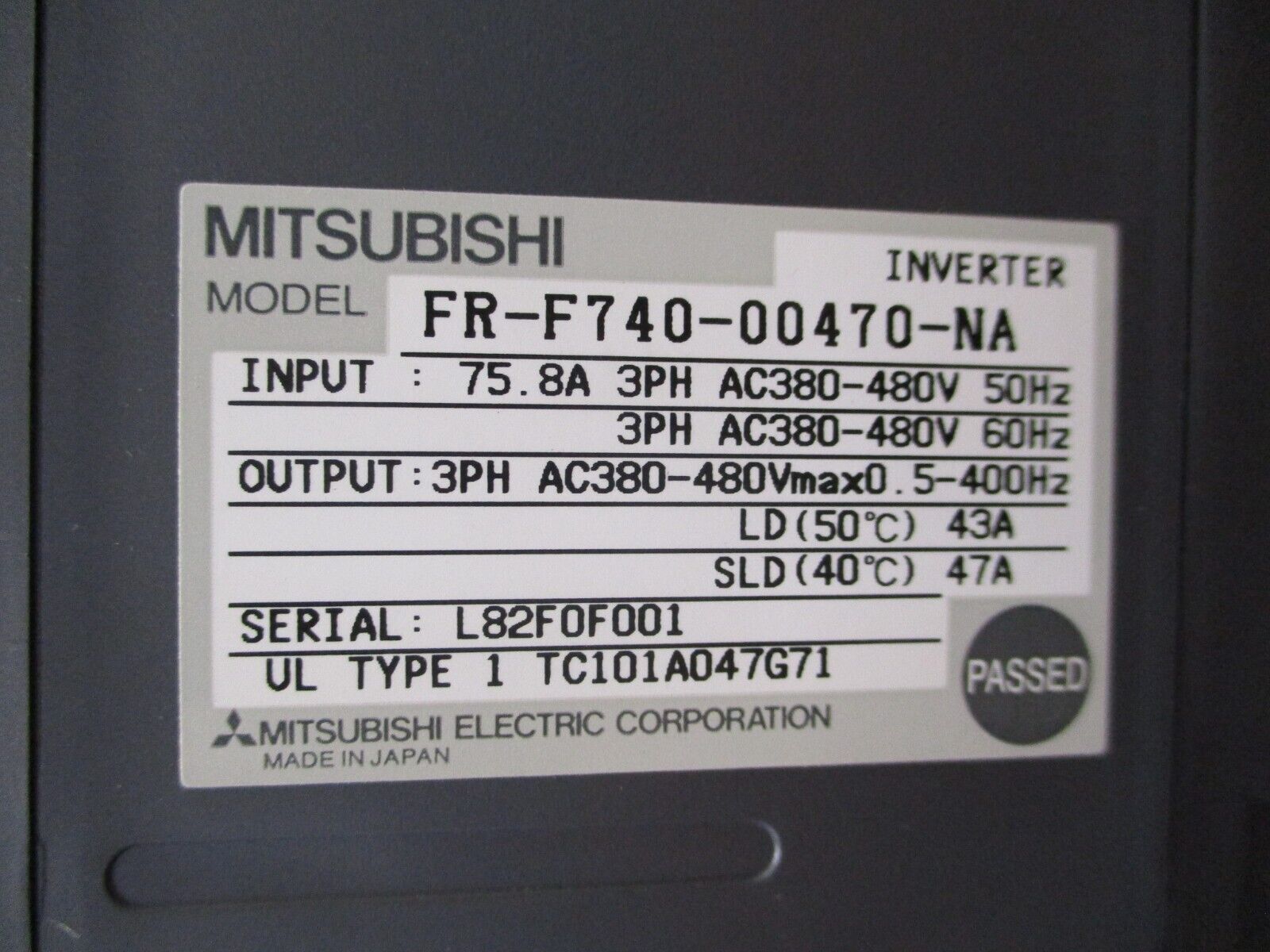 Mitsubishi F700 AC Drive FR-F740-00470-NA 30HP 3Ph w/ Keypad Used
