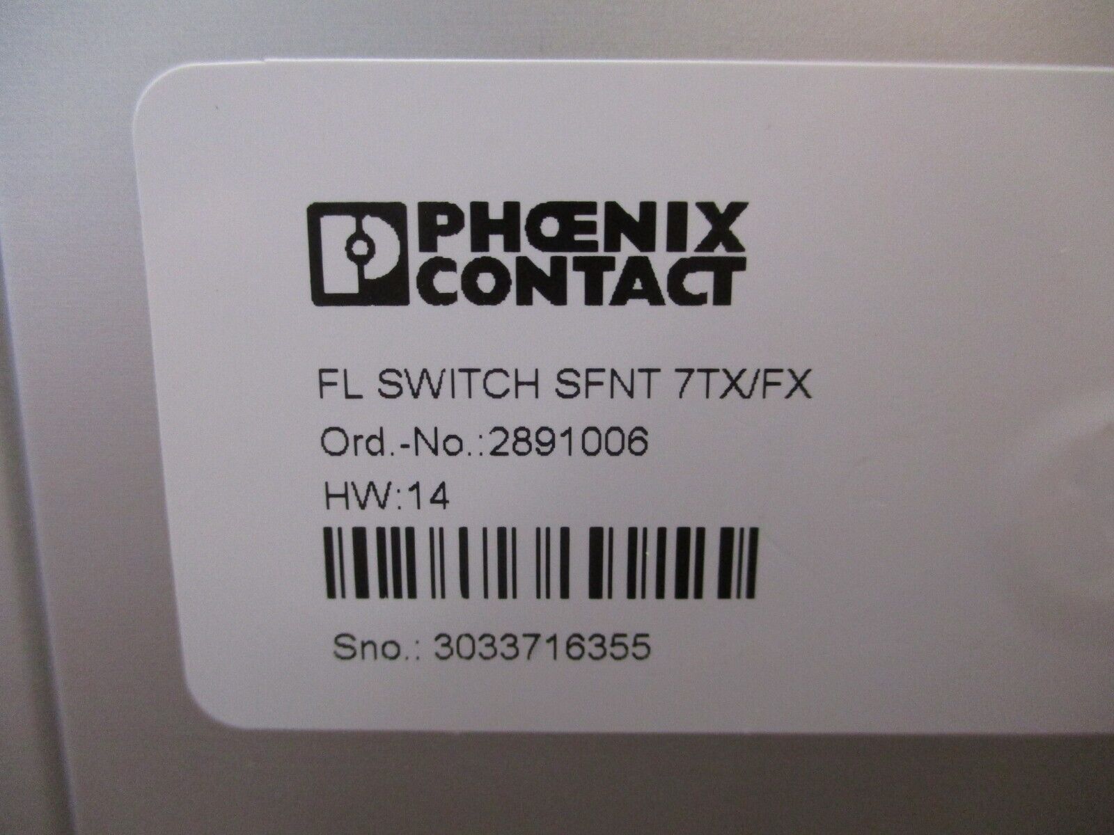 Phoenix Contact Industrial Ethernet Switch 2891006 HW: 14 SFNT 7TX/FX Used