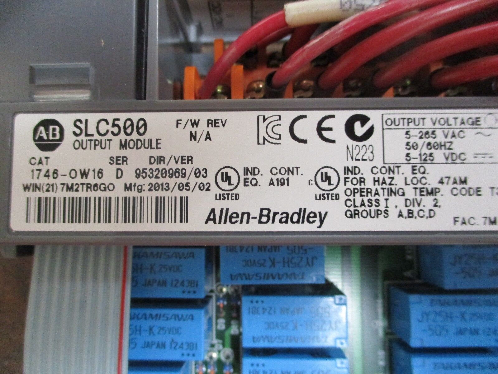 Allen-Bradley SLC 500 Output Module 1746-OW16 Ser D. DIR/VIR: 95320969/03 Used