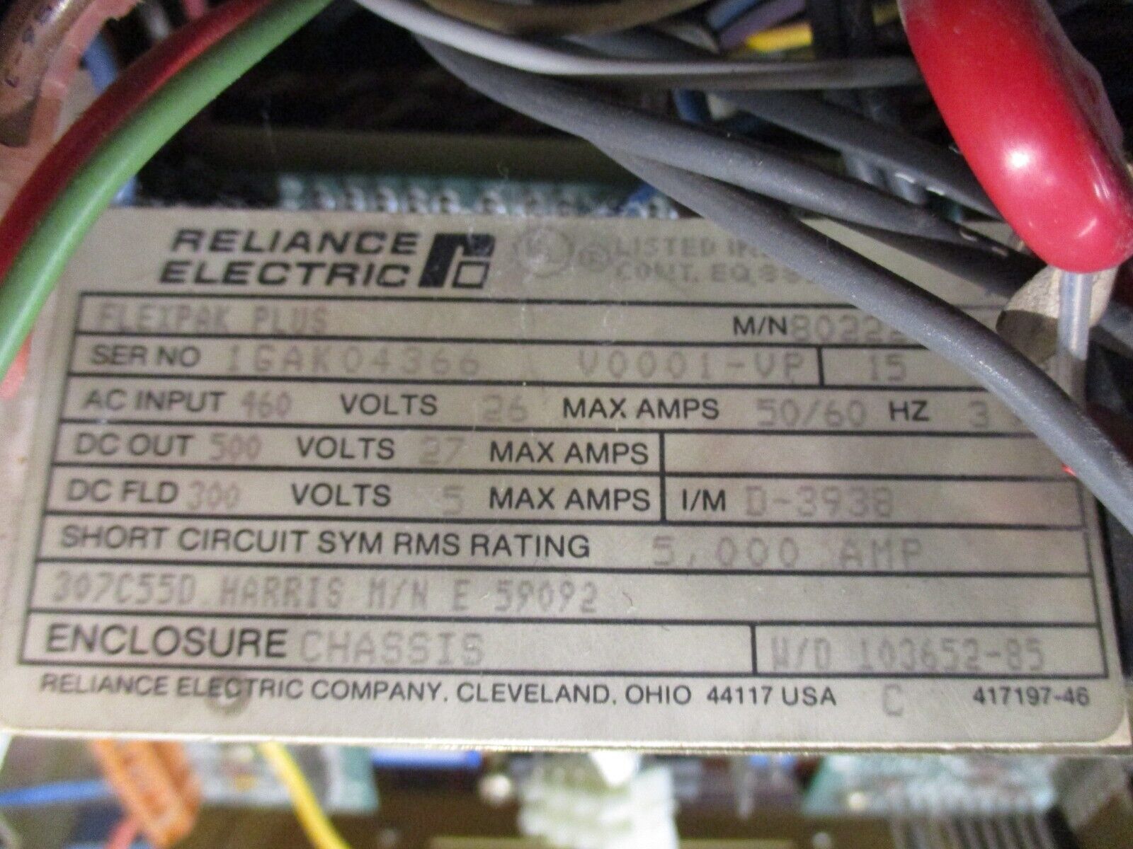 Reliance FlexPak Plus VS DC Drive 802220-SE 15HP Used