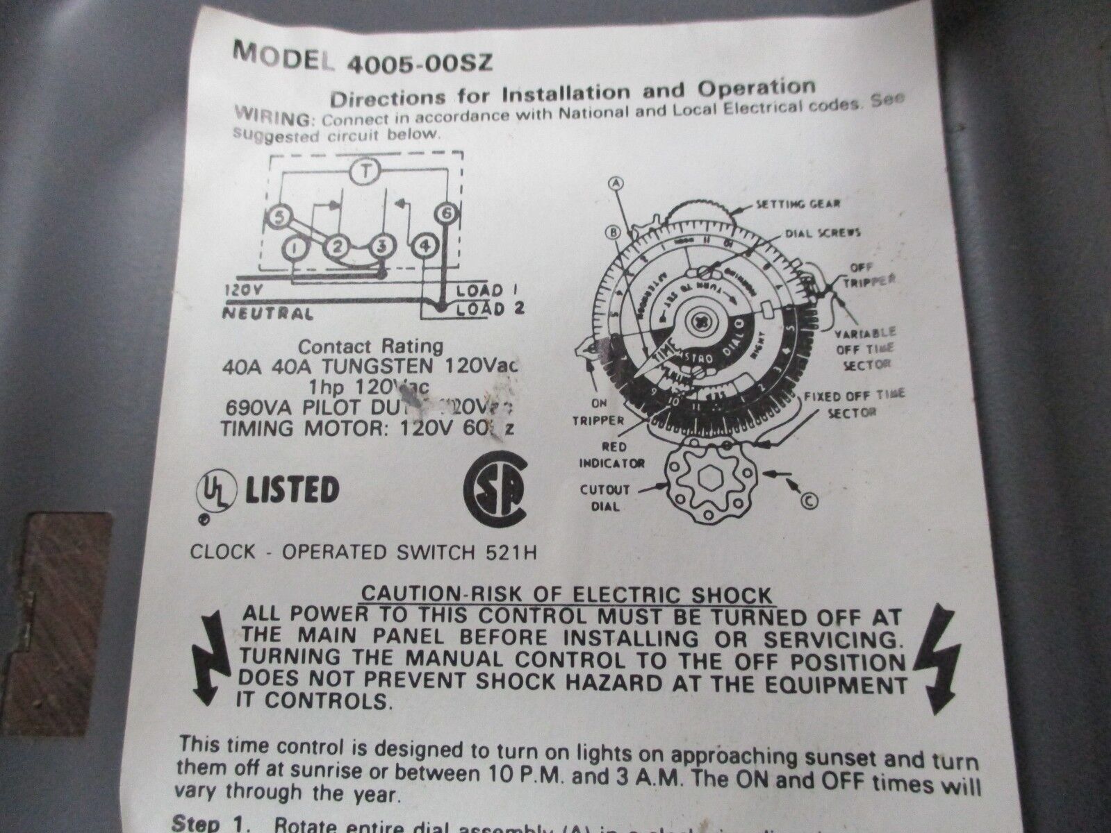 Paragon Timer 4005-00SZ 120V 60Hz Used