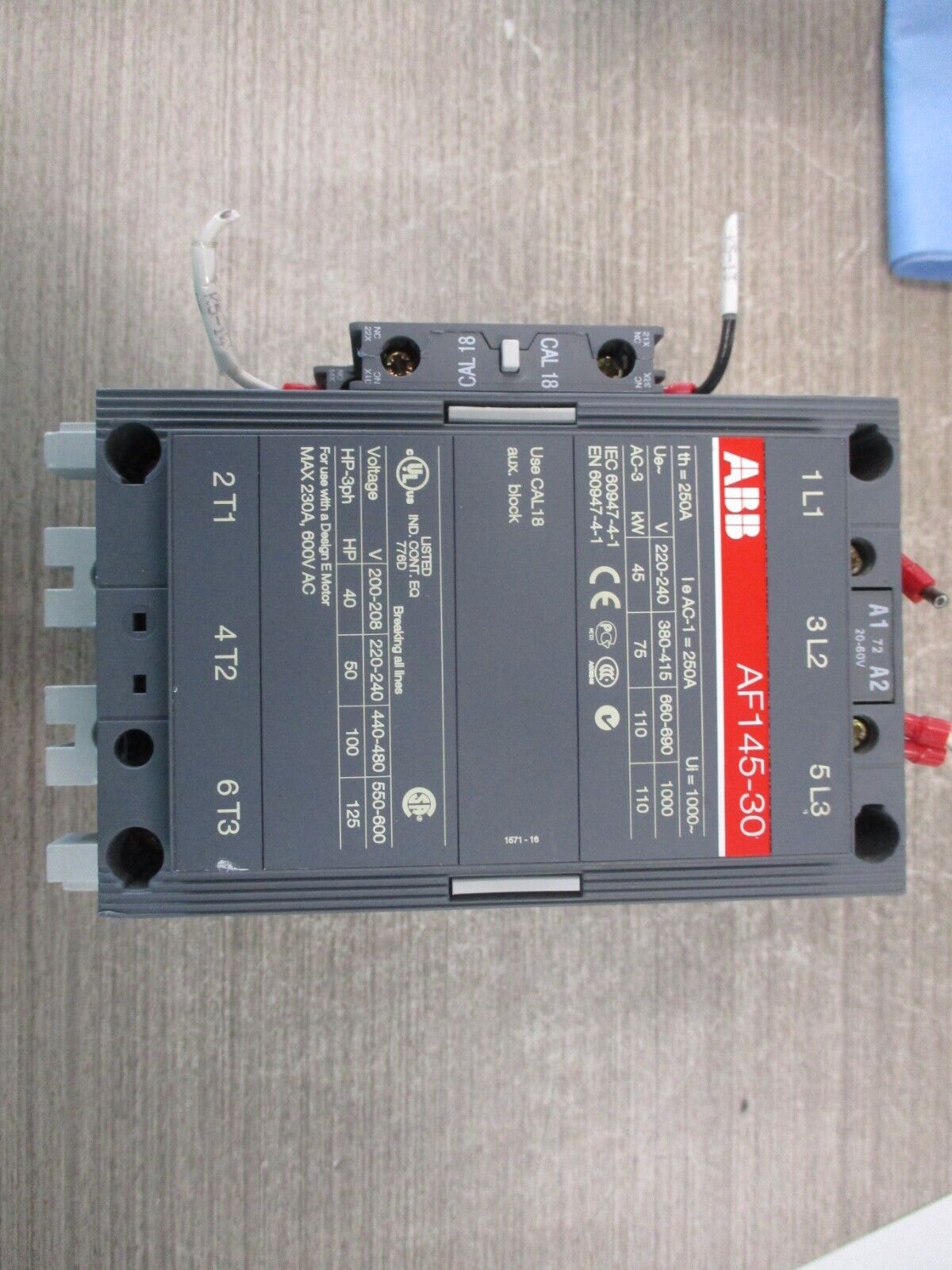 ABB Contactor AF145-30 20-60VDC Coil 230A 600V Used