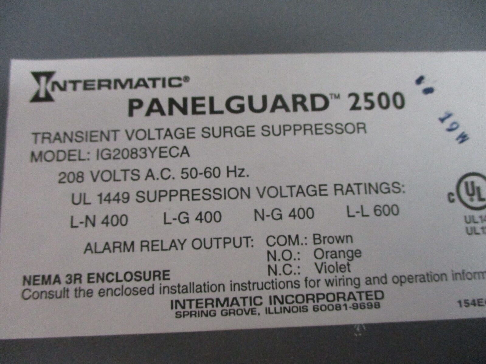 Intermatic PanelGuard 2500 Series Surge Protection Device IG2083YECA 208VAC Used