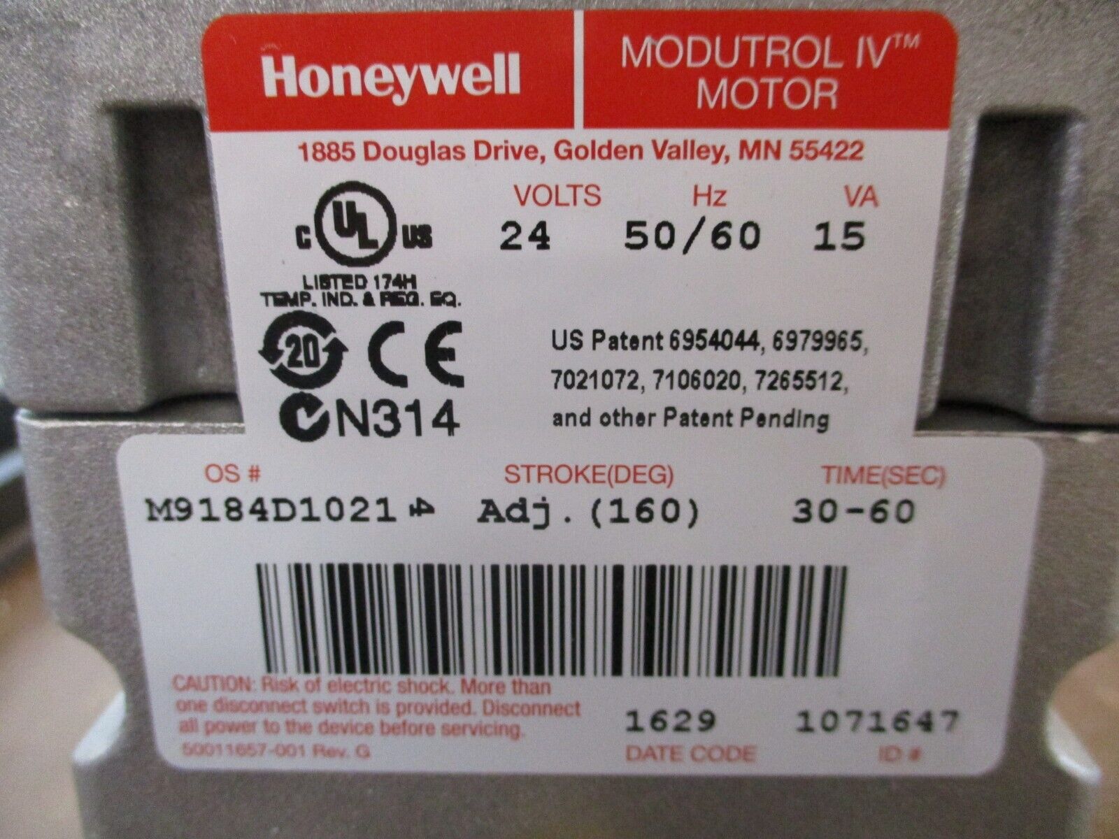 Honeywell Tradeline Modutrol IV Motor M9184D 1021 Timing: 30-60Sec 24VAC 50/60Hz