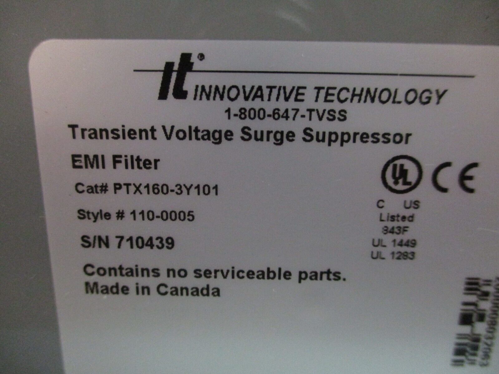 Innovative Technology Surge Suppressor EMI Filter PTX160-3Y101 Style #: 110-0005