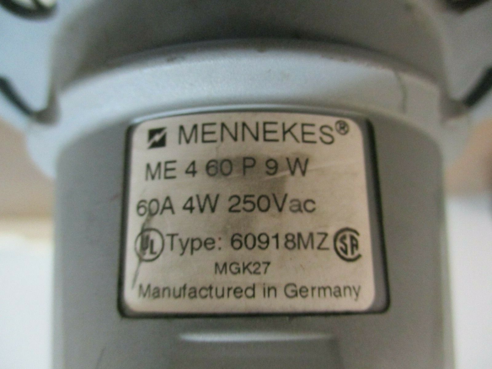 Mennekes Plug ME460P9W 60A 250V 4W Used