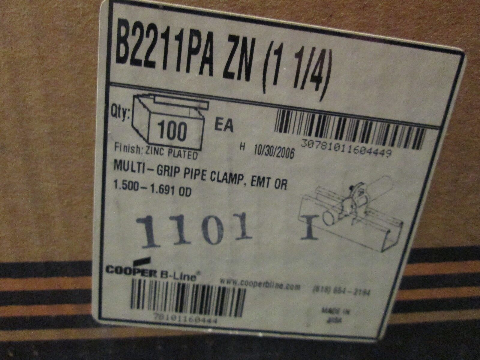 Cooper B-Line Pipe Clamp B2211PA *Aprox 65* Size 1-1/2" New Surplus