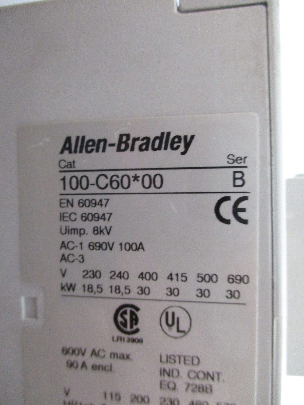 Allen-Bradley Contactor 100-C60*00 Ser. B 120V Coil 60A 600V w/ Aux Contact Used