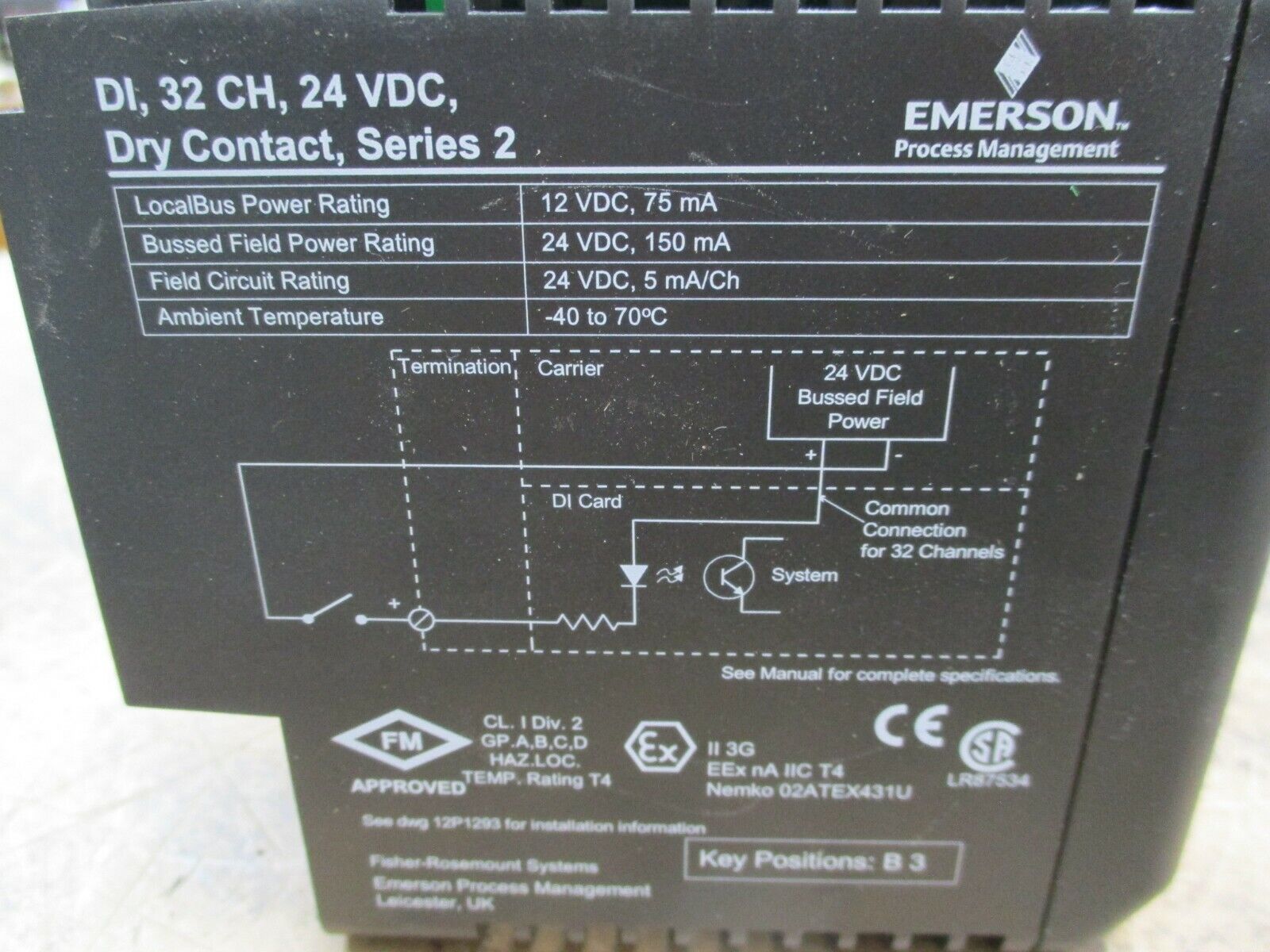Emerson KJ3203X1-BA1 Dry Contact, Series 2 Digital Input Module 12P3270X032 Used