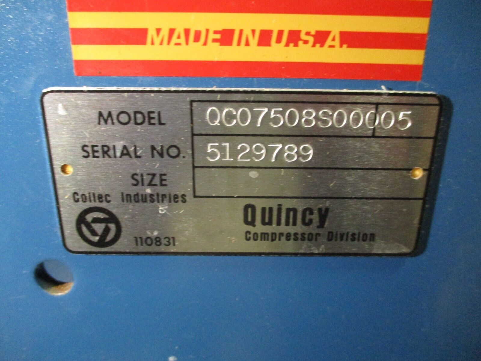 Quincy Compressor QC07508S00005 7.5HP 80-Gallons 208-230/460V 3Ph Used