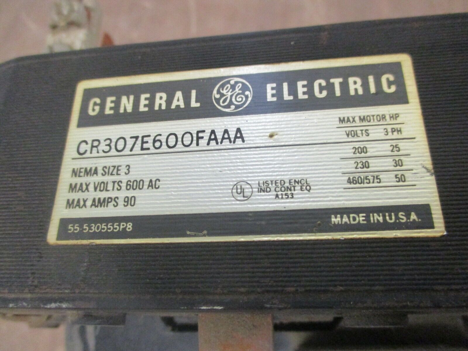 GE Size 3 Starter CR307E600FAAA 115V Coil 90A 600V Used