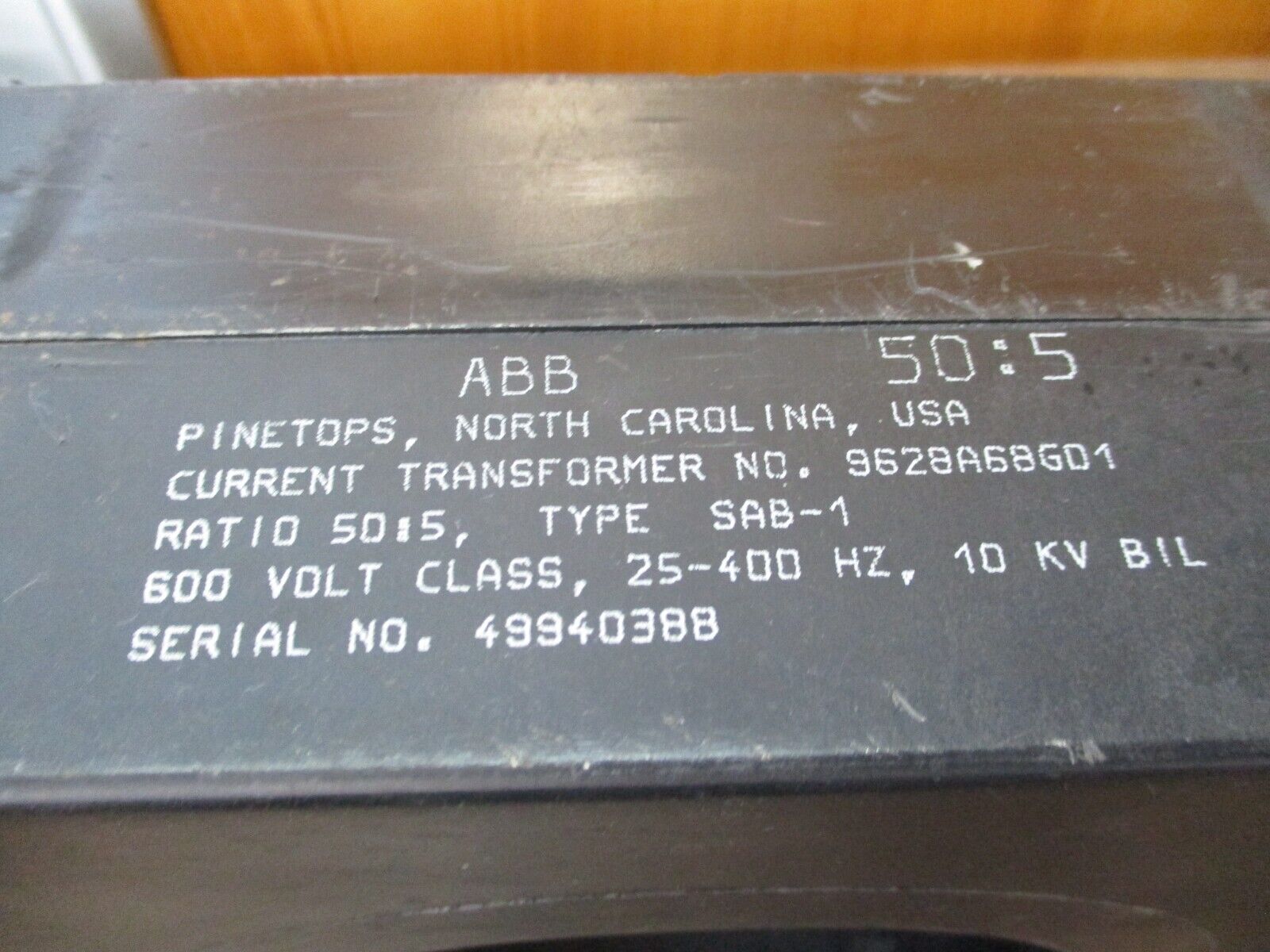 ABB Type SAB-1 Current Transformer 9628A68G01 Ratio 50:5A 600V 25-400Hz 10kV BIL