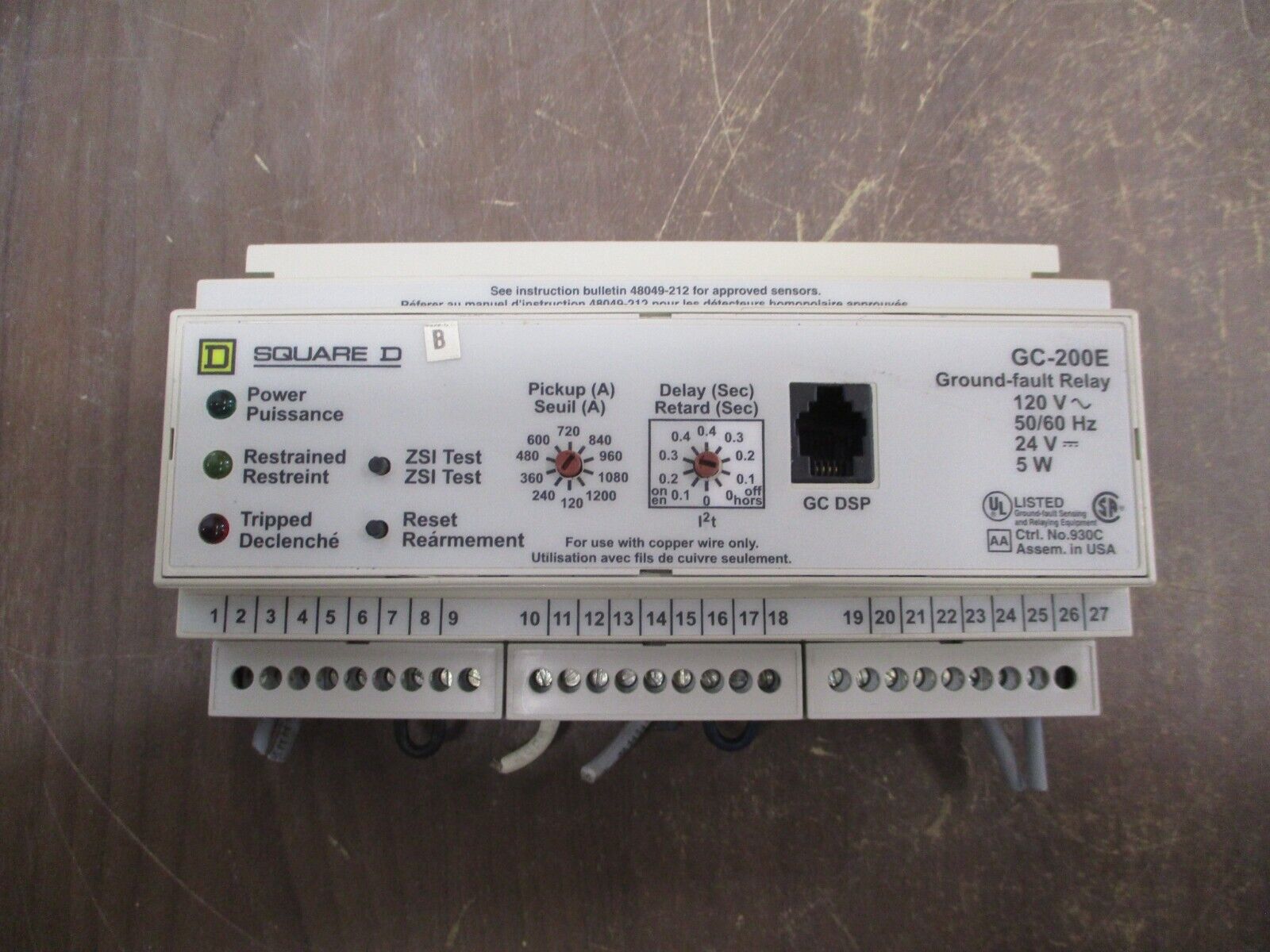 Square D Ground-Fault Relay GC-200E 120VAC 24VDC Used