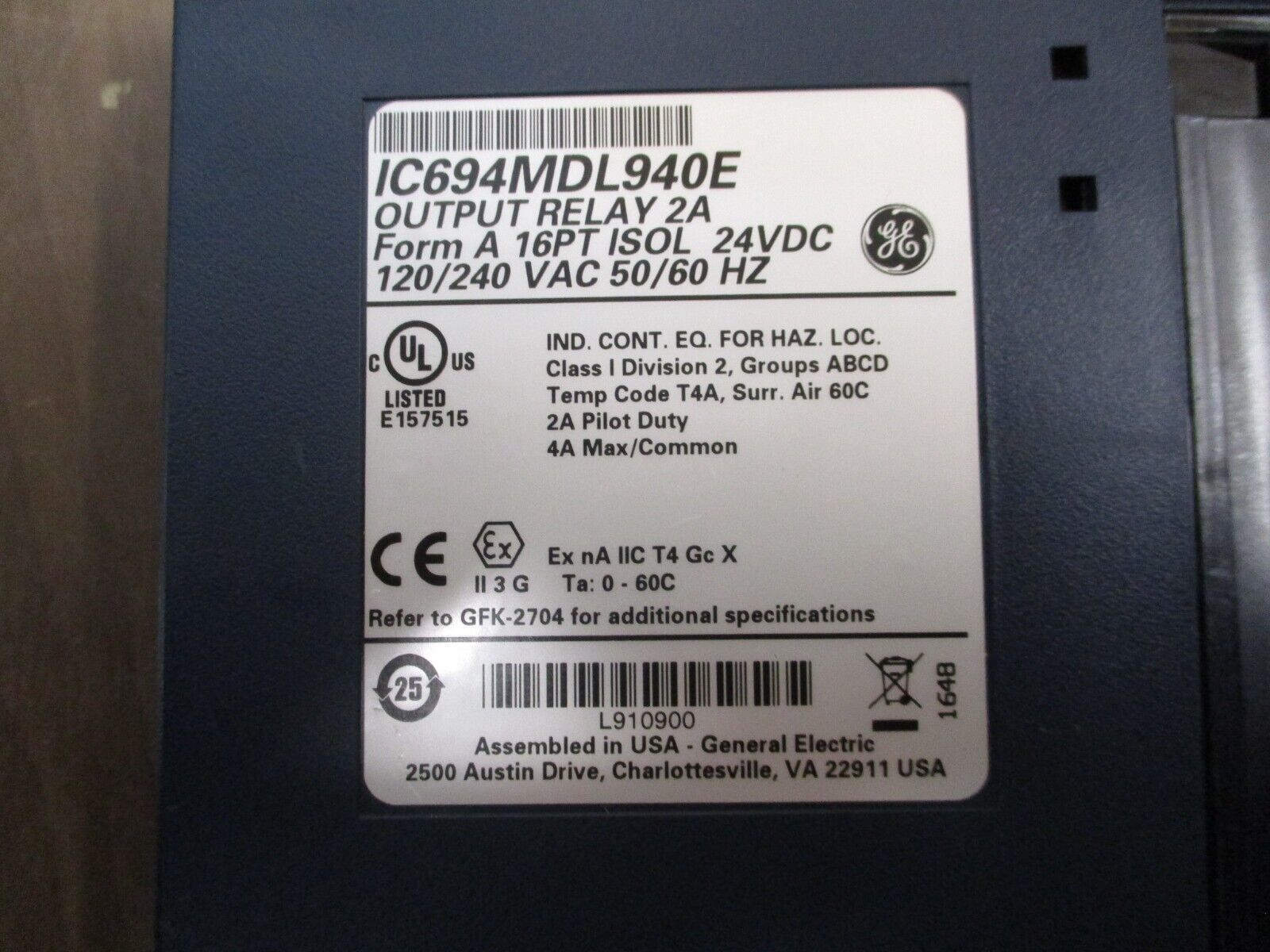 GE Fanuc Output Relay Module IC694MDL940E 16PT Isol. 24VDC 120/240VAC Used