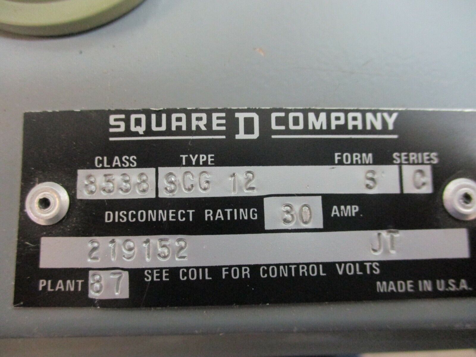Square D Fusible Size 1 Combination 8538 SCG 12 S Ser. C 208V Coil 30A 600V Used