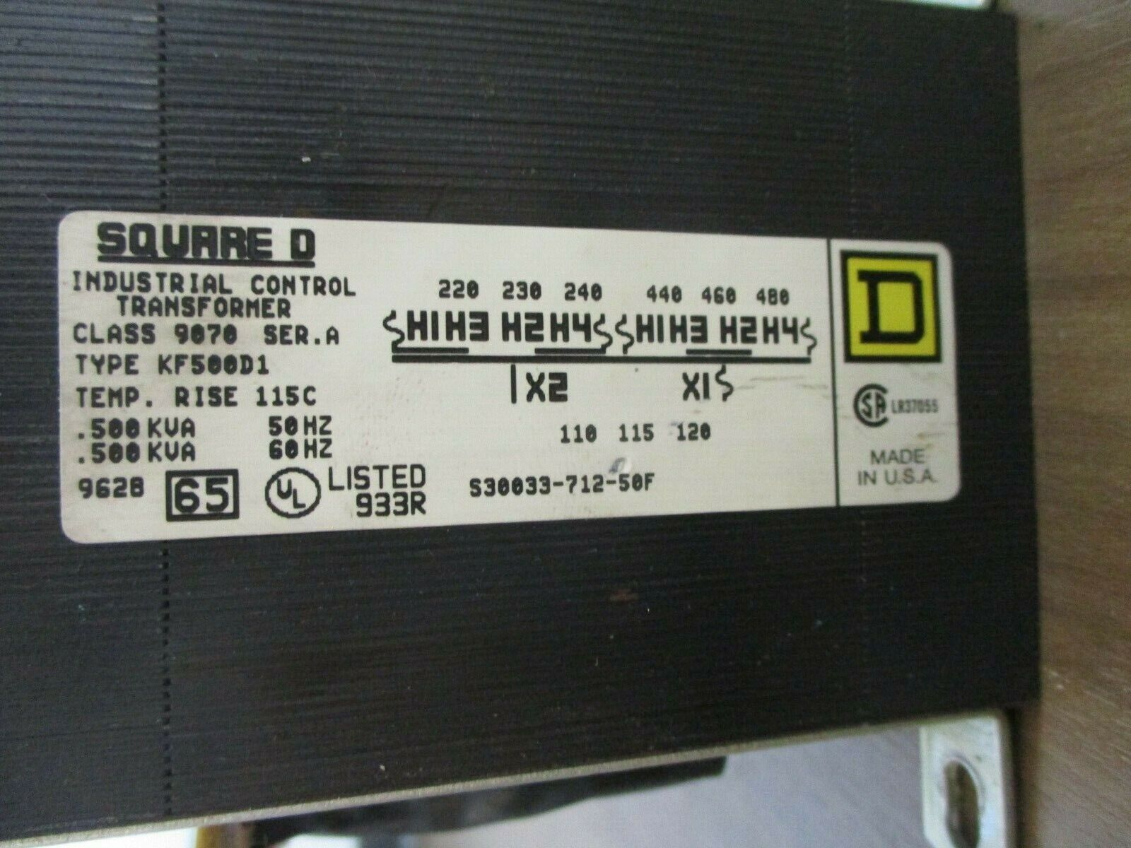 Square D Control Transformer 9070 KF500D1 Ser. A 0.500kVA Pri: 240/480V 50/60Hz