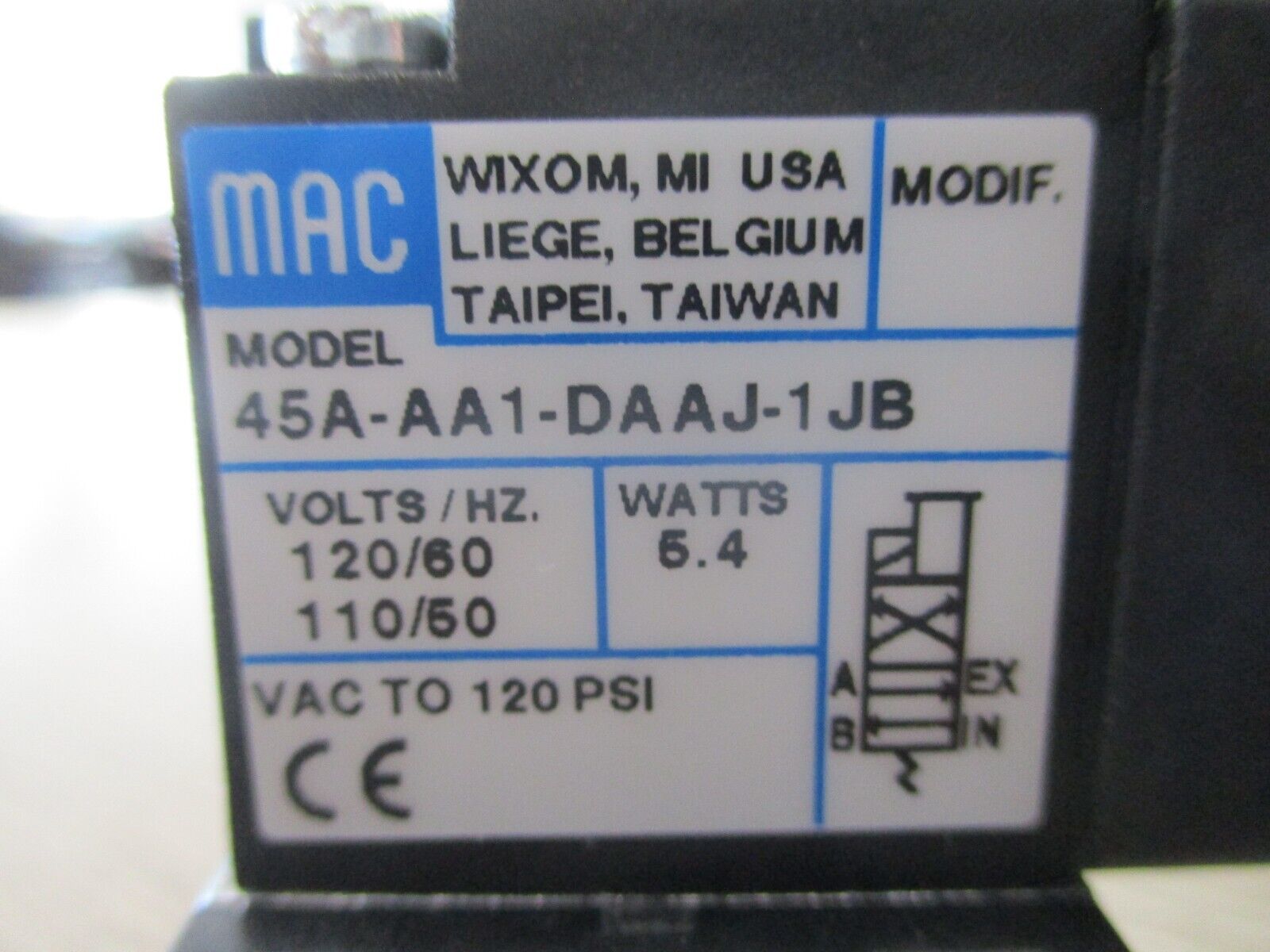 MAC Solenoid Valve 45A-AA1-DAAJ-1JB New Surplus
