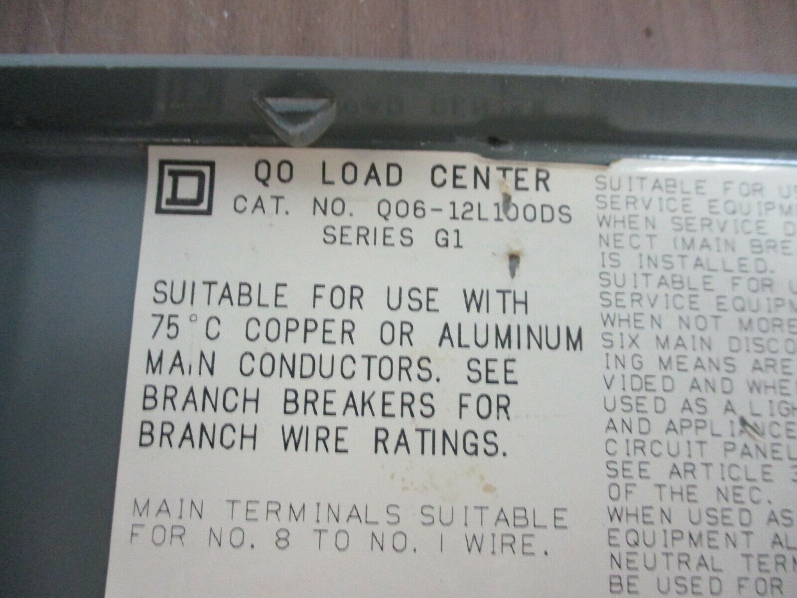 Square D QO Load Center QO6-12L100D 100A 120/240V Breakers: 1 50A 2P, 4 20A 1P
