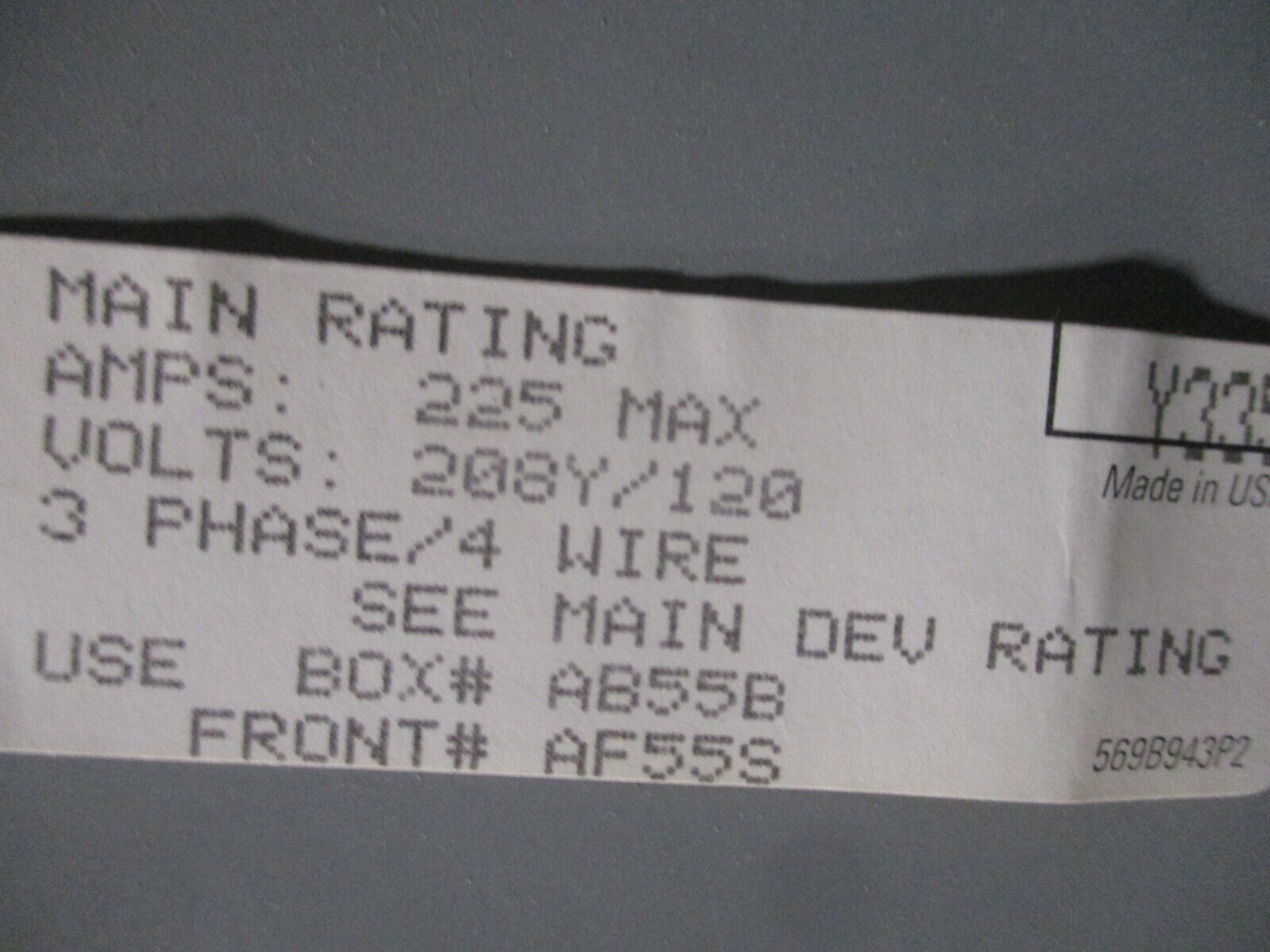 GE Panelboard AQF3422ABX 225 Amp Main Breaker 208Y/120 V 3 Phases Used