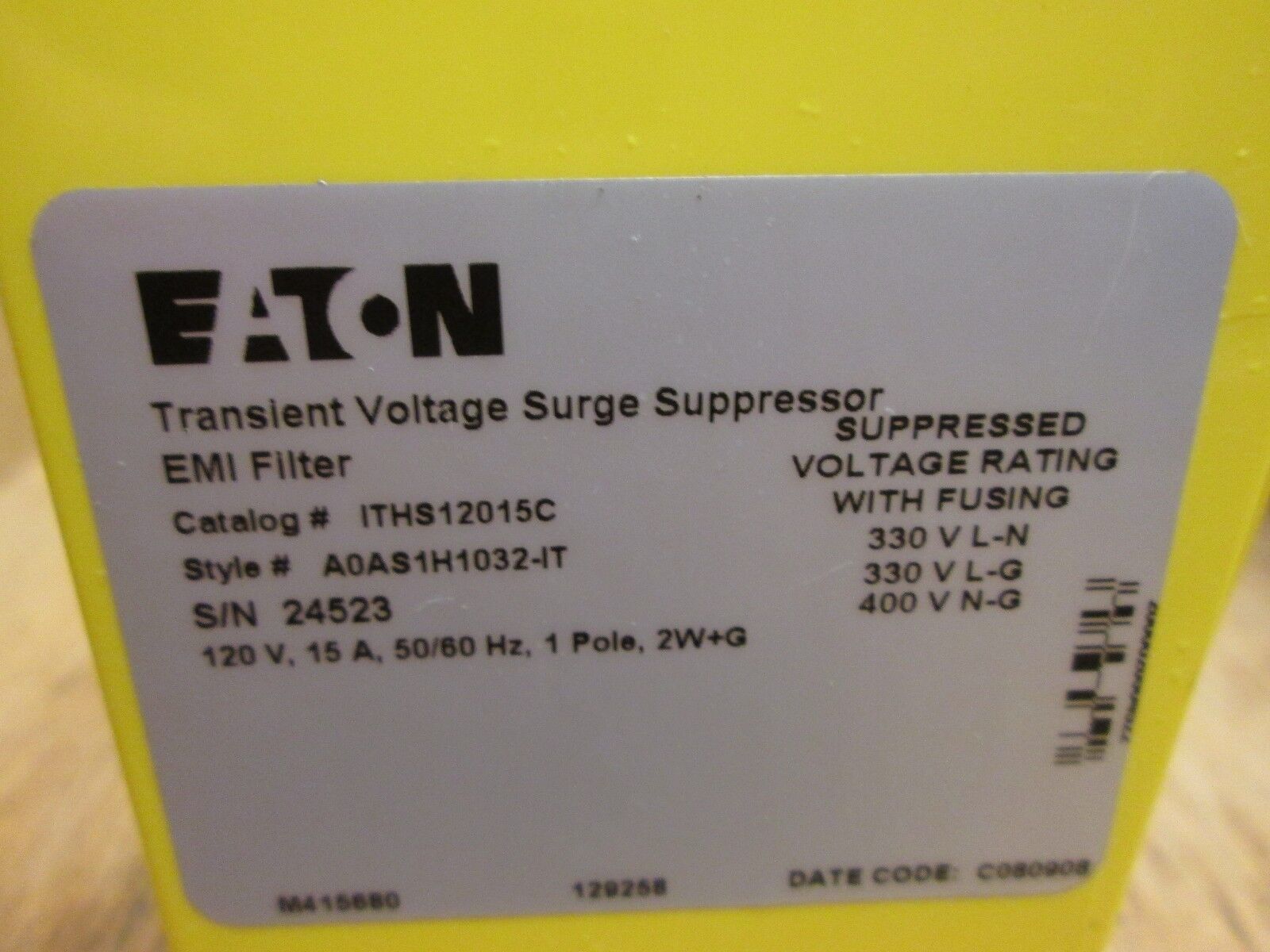 Eaton Transient Voltage Surge Supressor ITHS12015C A0AS1H1032-IT 120V 15A Used