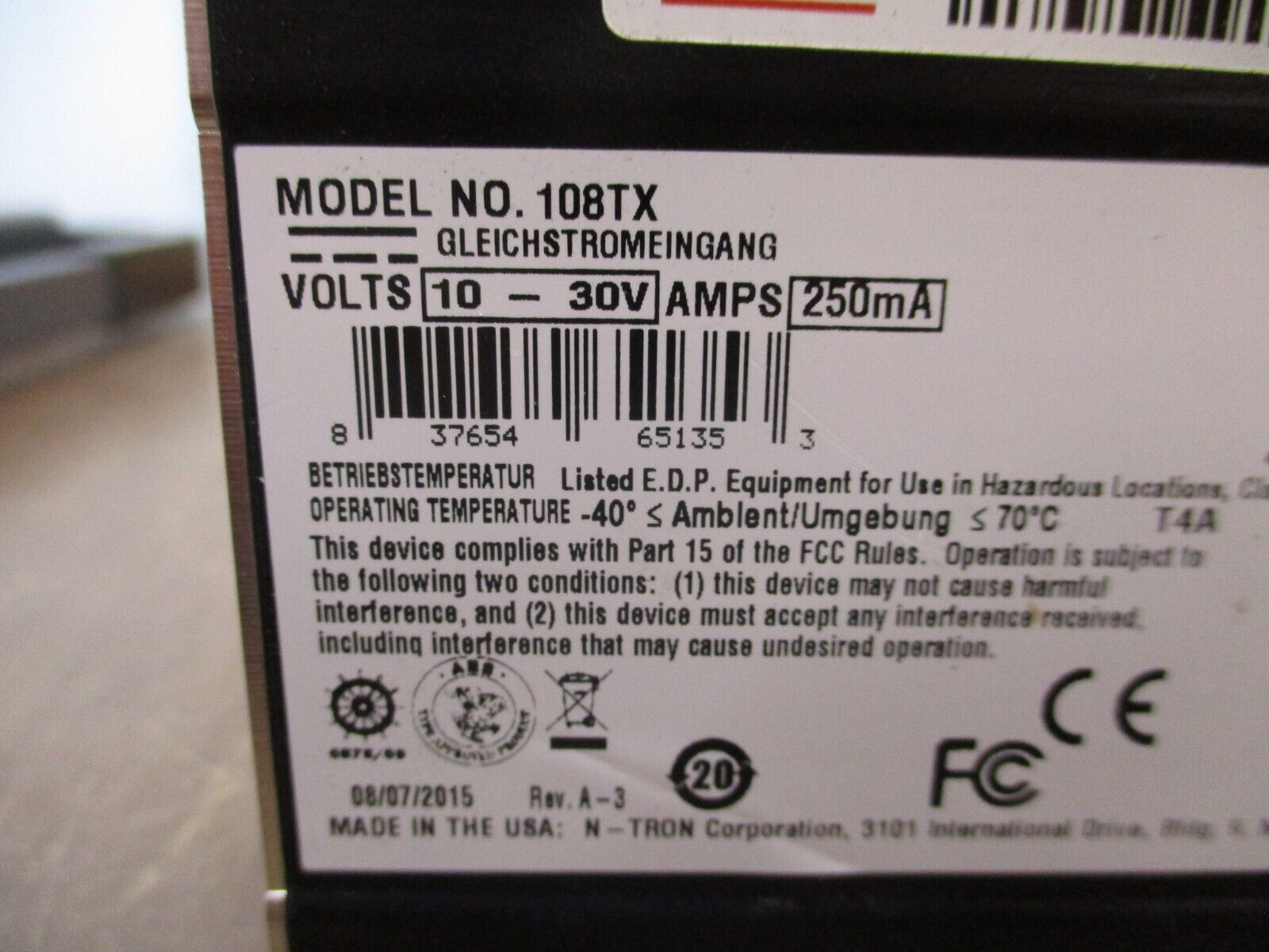 N-Tron Industrial Ethernet Switch 108TX 8-Port 10-30VDC 250mA Used