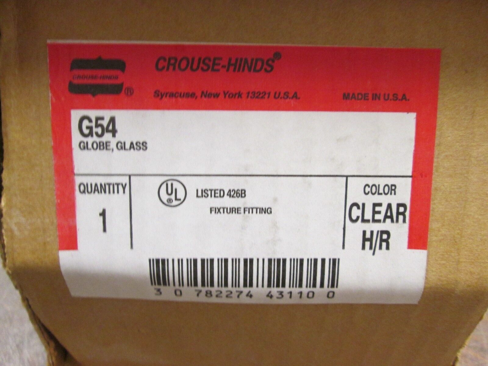 Crouse-Hinds Glass Golbe G54 Clear New Surplus