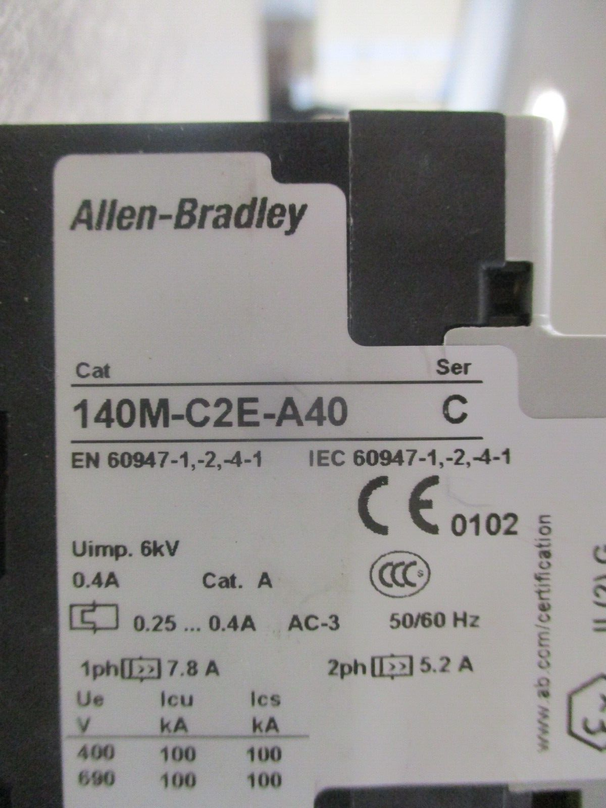 Allen-Bradley Manual Motor Protector 140M-C2E-A40 Ser. C Trip: 0.25-0.4A Used