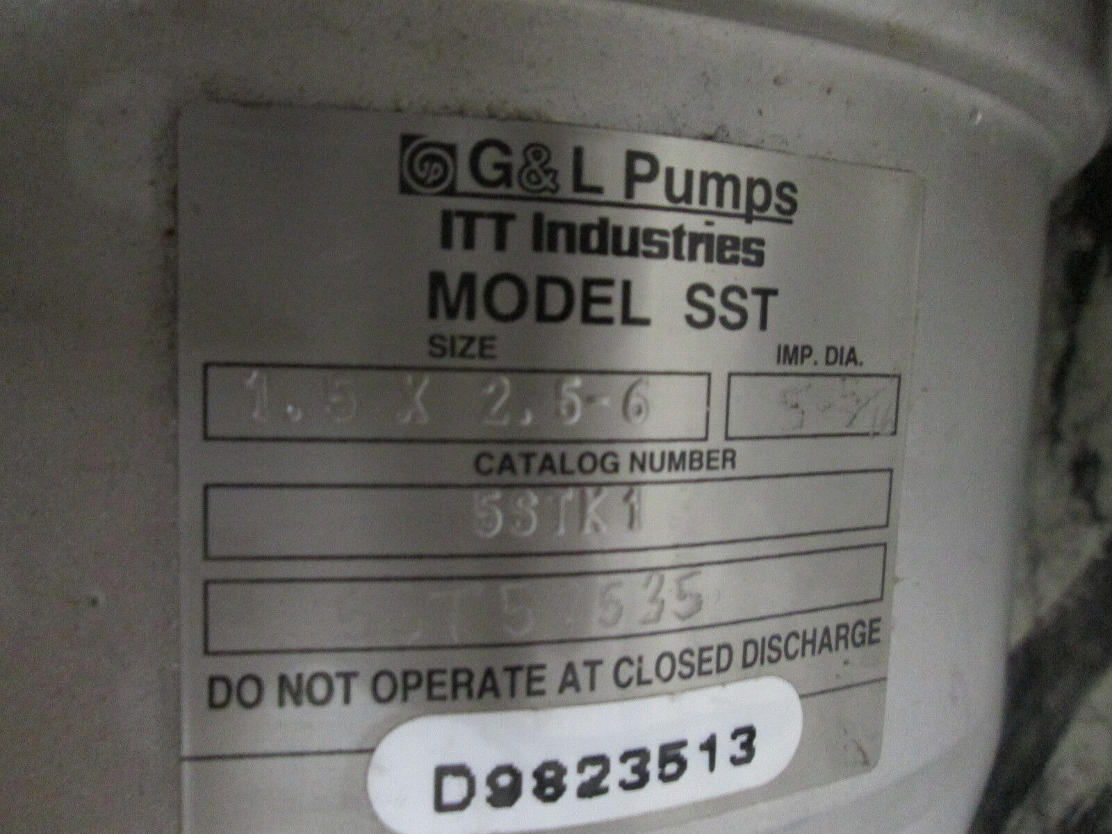ITT/Baldor Pump 5STK1 Size: 1.5 x 2.5-6 7.5HP Model SST Used