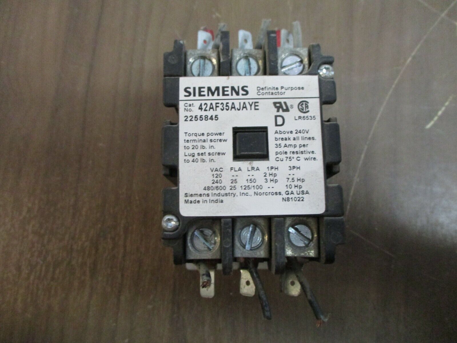 Siemens Definite Purpose Contactor 42AF35AJAYE 24V Coil 25A 600V Used